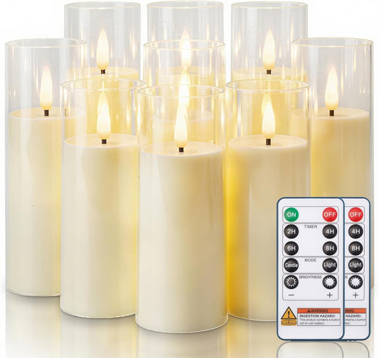Homemory Ivory Acrylic Flameless LED Candles, Battery Operated with Remote Control and Timer, Electric Fake Candles for Wedding, Home Decor, Set of 9
