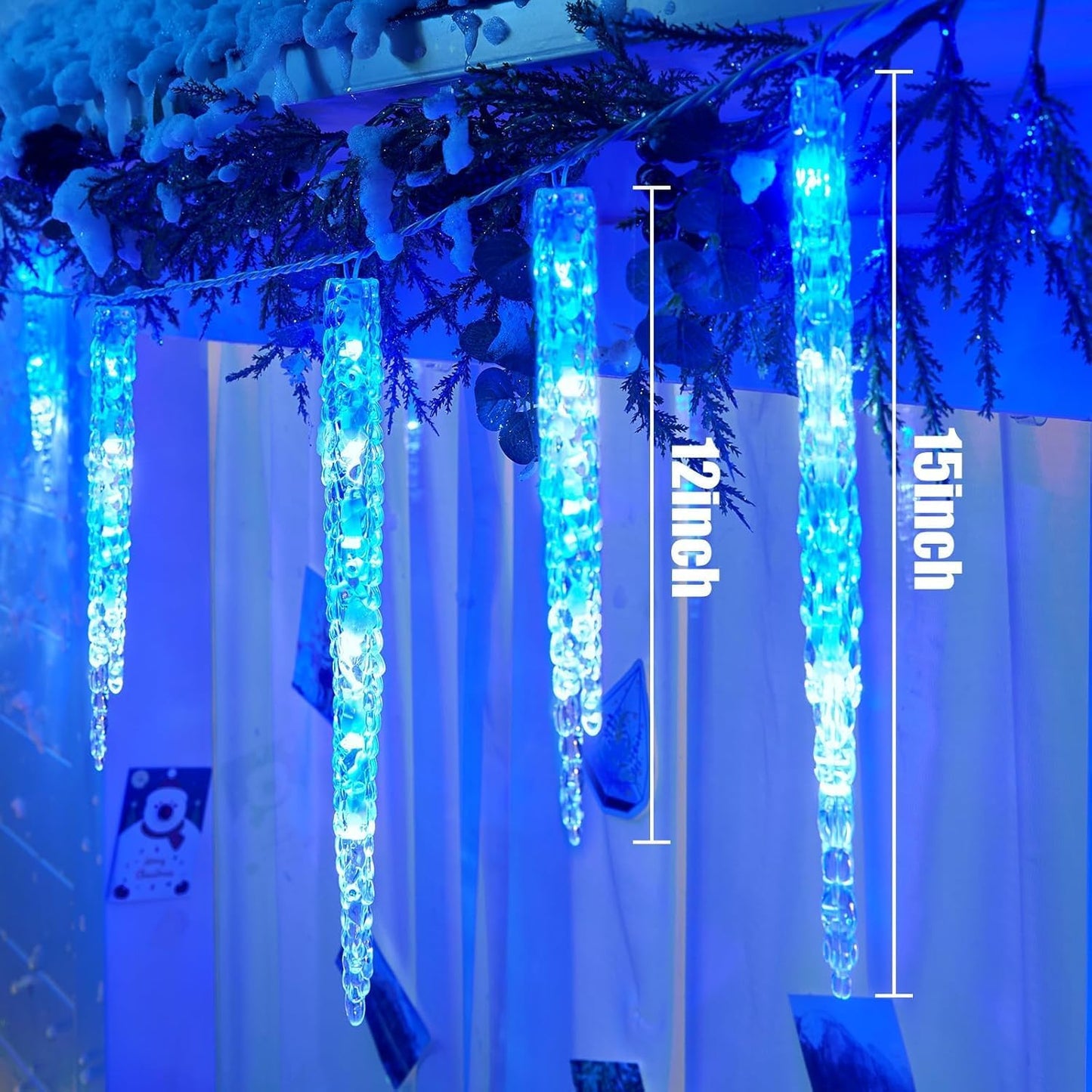 Icicle Lights Outdoor, 2 Pack Total 40ft 40 Tubes 200 LED Ice Shape String Lights, Connectable Hanging Christmas Decoration Lights for Tree Patio Roof Holiday Decor, Blue and White