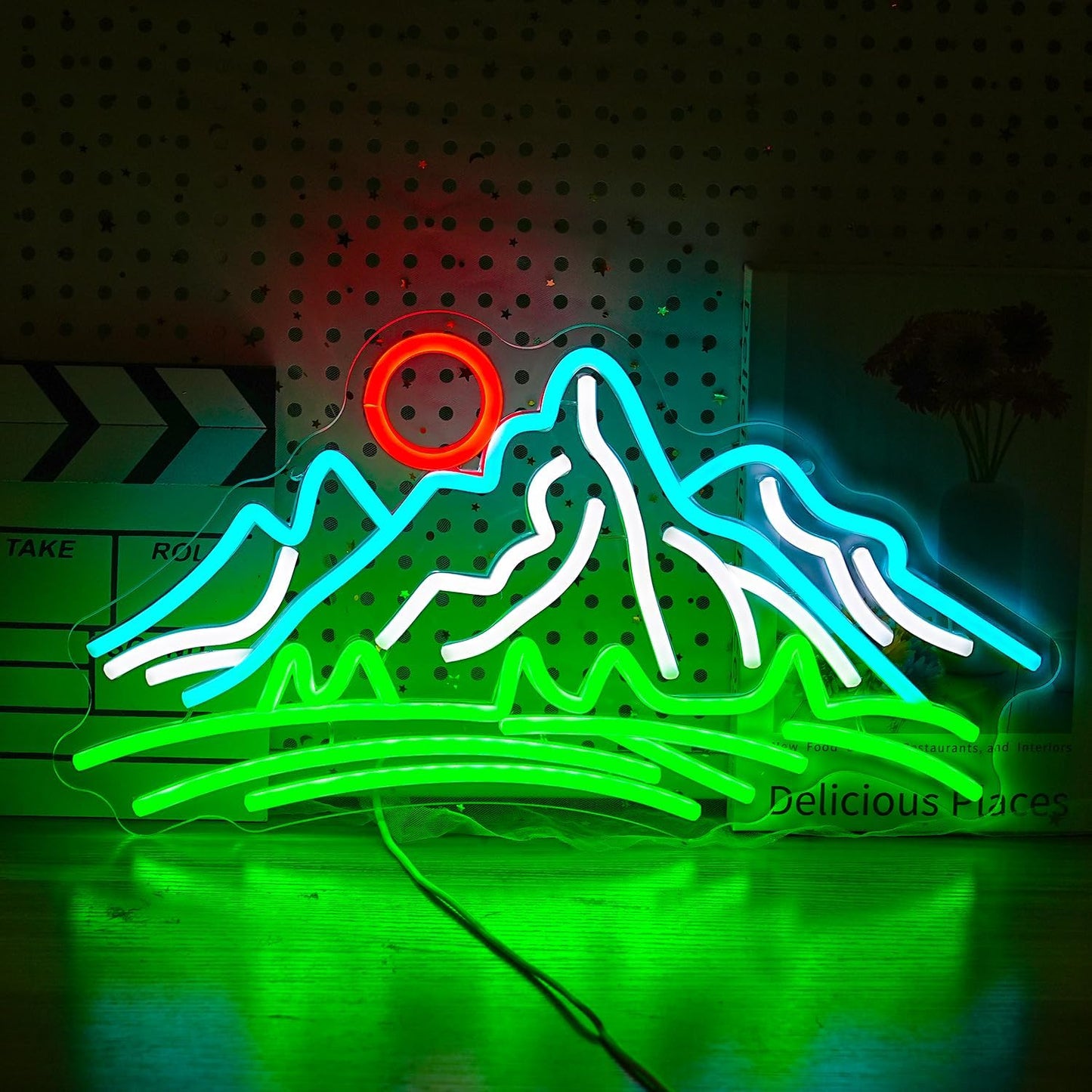 Mountain Neon Sign for Wall Decor Dimmable Landscape Neon Light with USB Powered Sunrise and Sunset Led Light Up Sign for Bedroom Living Room Hotel Decor(16.7 * 8.7In)