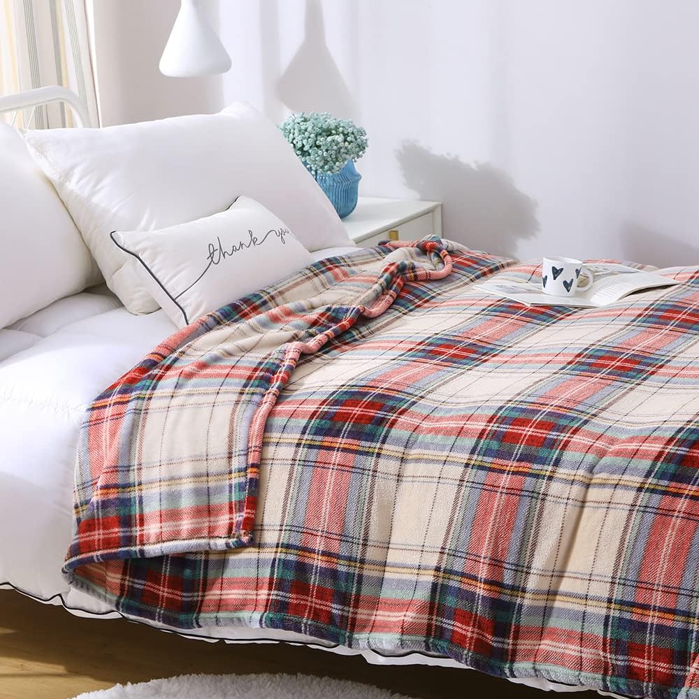 MERRYLIFE Plaid Throw Blanket for Couch | Soft Decorative Ultra-Plush Colorful| Throw Size Travel Blanket Plush|(50" 60",Tartan)