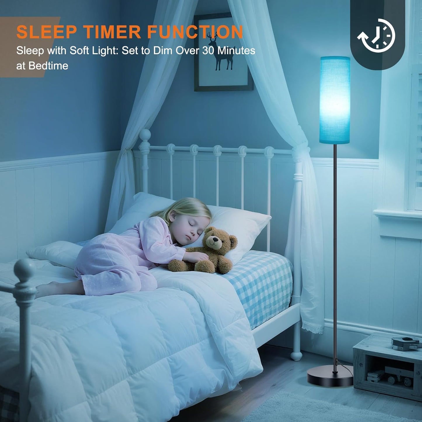 FRIDEKO HOME Floor Lamp for Bedroom, Tall Standing Lamps for Living Room, Modern Corner Floor Lamps for Living Room, 3CCT&Brightness Dimmable, 800 LM, RGB Smart Bulb, Foot Switch, Turquoise Lampshade