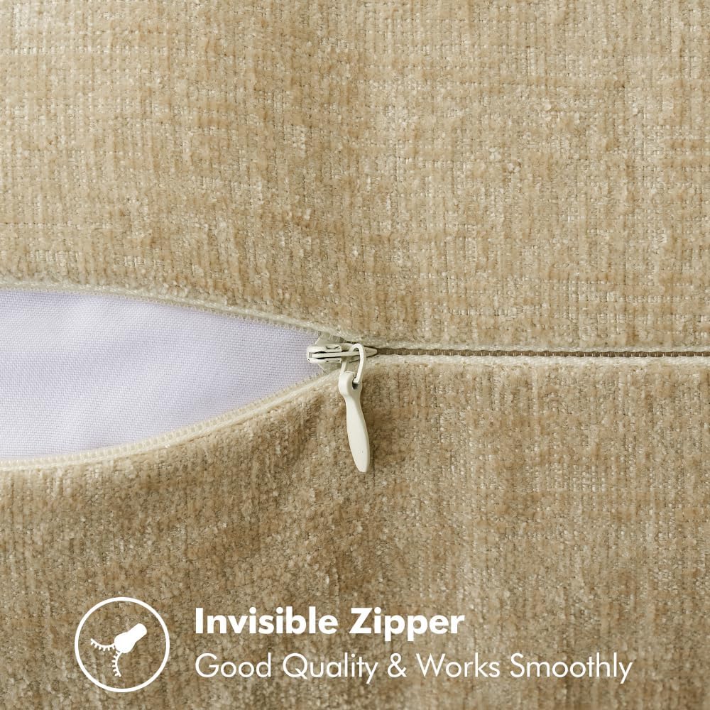 MIULEE Pack of 2 Couch Throw Pillow Covers 12x20 Inch Beige Farmhouse Decorative Pillow Covers with Stitched Edge Soft Chenille Solid Dyed Spring Pillow Covers for Sofa Bed Living Room