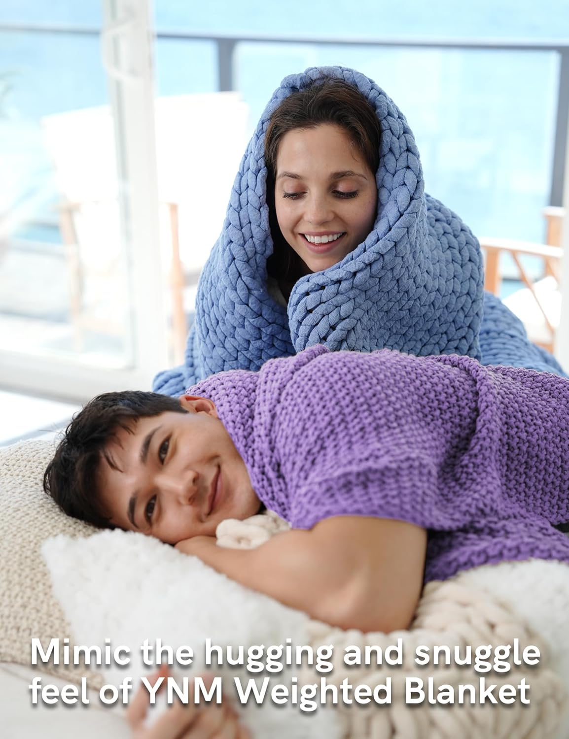 YnM Chunky Cotton Knit Throw Blanket, Cable Knit Throws for Bed Couch Sofa, Comfy & Relaxing, Decorative Piece for Farmhouse Modern Boho Rustic Scandinavian Chic Vibe, Lilac Purple 60x80 Inches