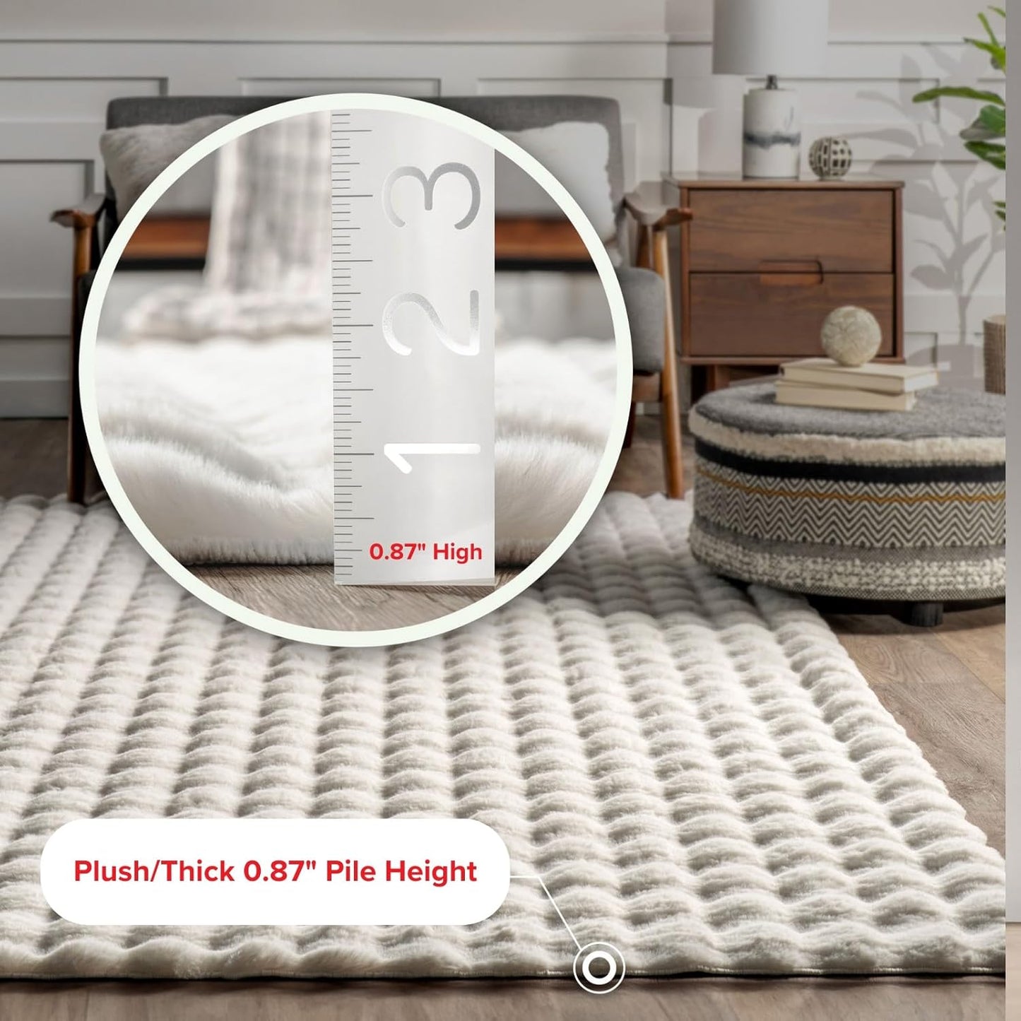 nuLOOM Jeni Solid Faux Rabbit Machine Washable Area Rug, Oval 5' x 7'6", Off-White