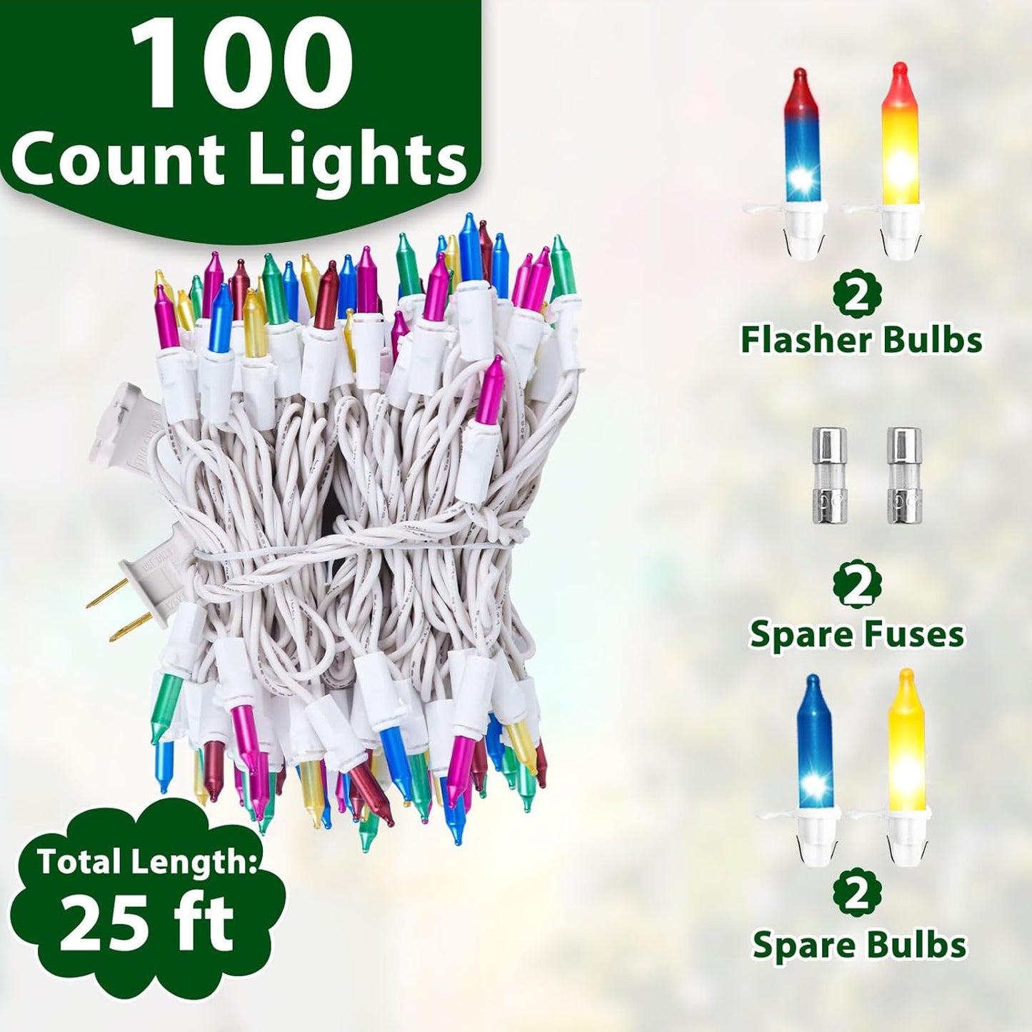 Easter Lights String 25FT 100 Incandescent Bulbs, UL-Listed Multicolor String Lights with White Wire Plug in Connectable for Indoor Outdoor Holiday Yard Patio Party Christmas Decorations
