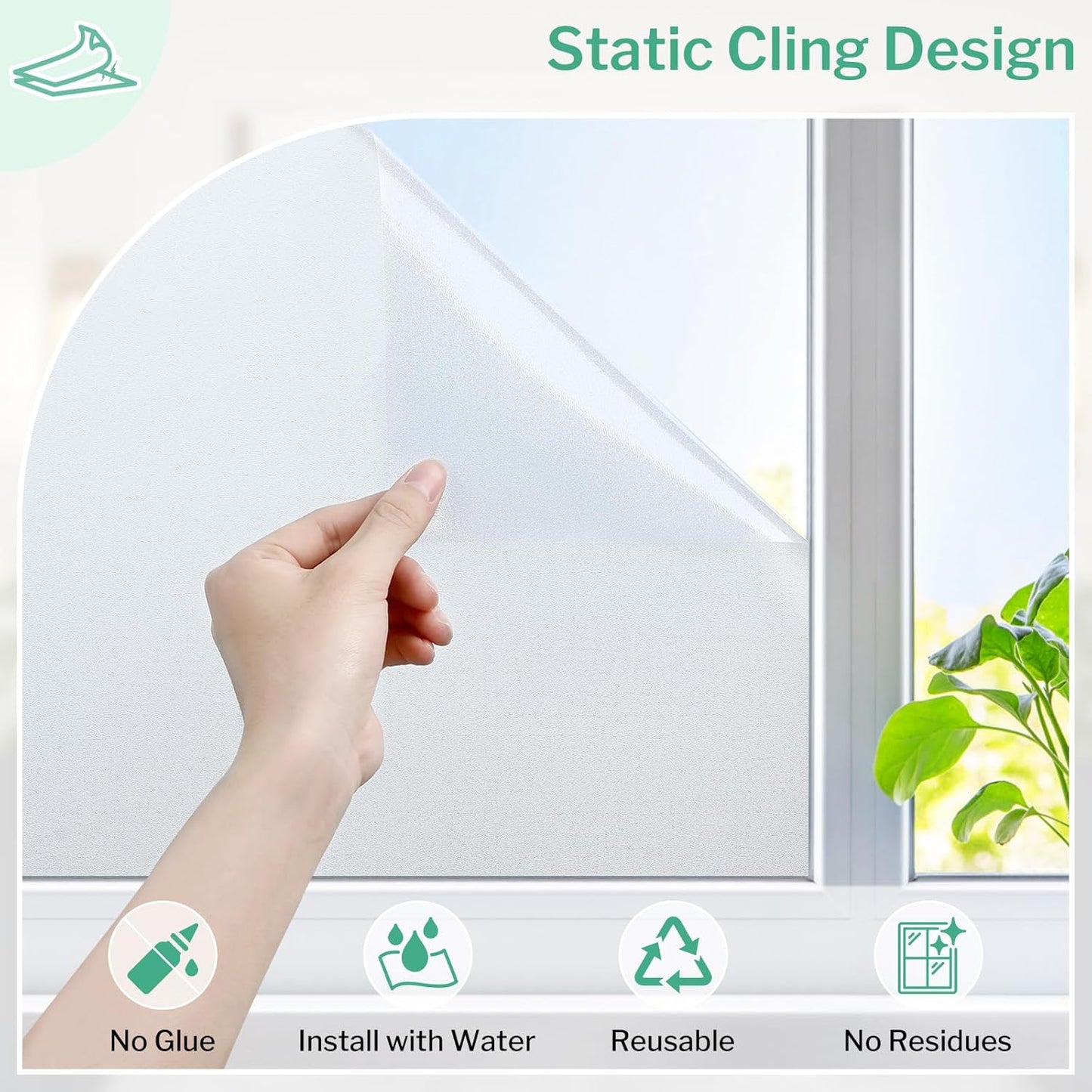 DOWELL Window Privacy Film, Frosted Glass Window Film, Static Cling Non-Adhesive Glass Clings, Sun Blocking Opaque Coverings, Reusable Door Stickers for Bathroom Home Office, Pure, 35.4"x78.5"