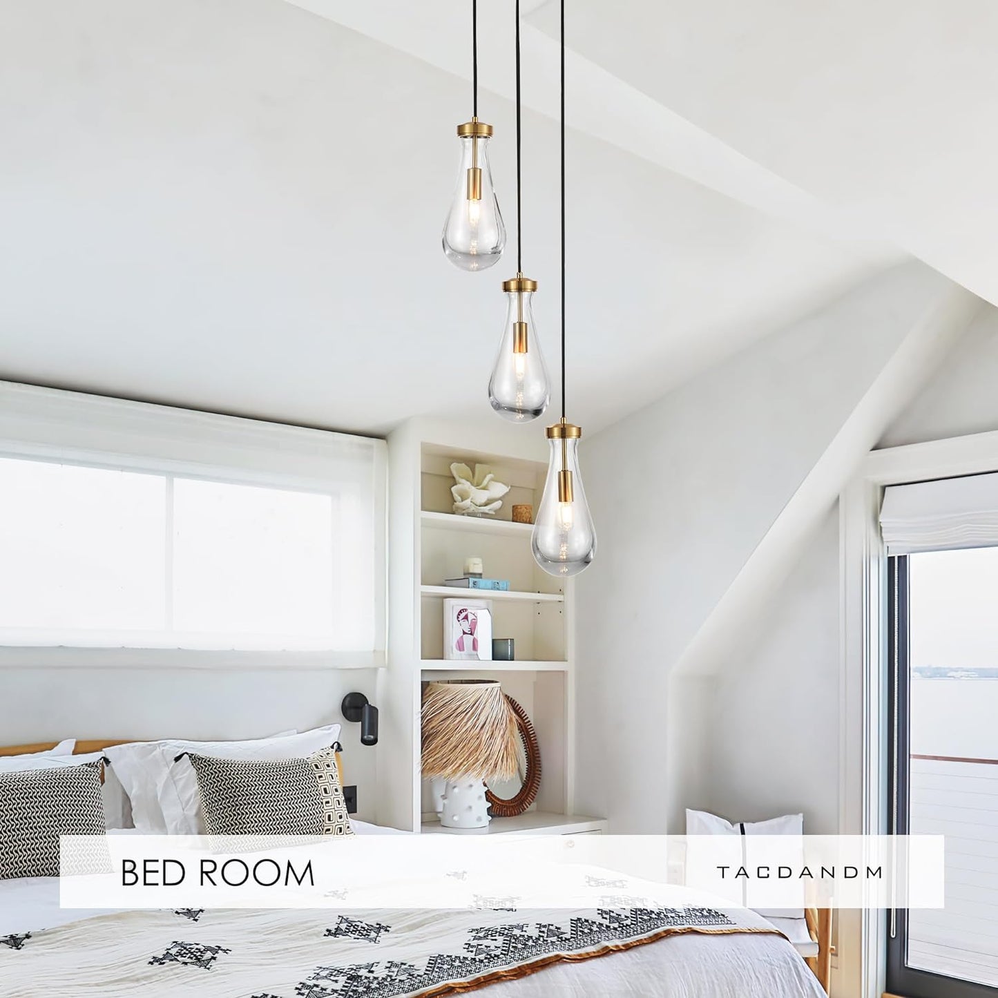 3-Light Raindrop Pendant Light Fixtures, Brass Glass Pendant Lighting, Teardrops Modern Hanging Light for Entryway Foyer Kitchen Island Dining Living Room Hallway