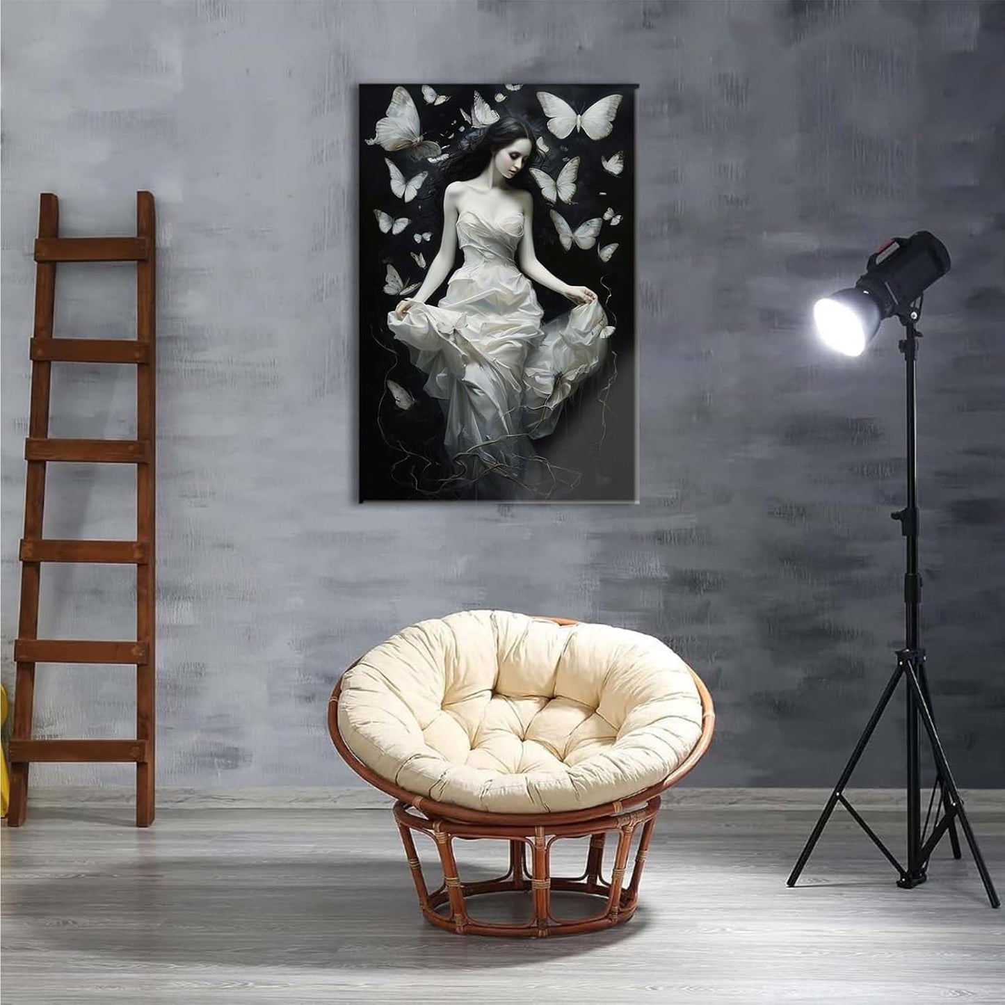 Vintage Gothic Feminine Canvas Wall Art Print Butterfly Poster Moody Preppy Wall Art Dark College Decor for Home Bedroom8x12in Wood Framed