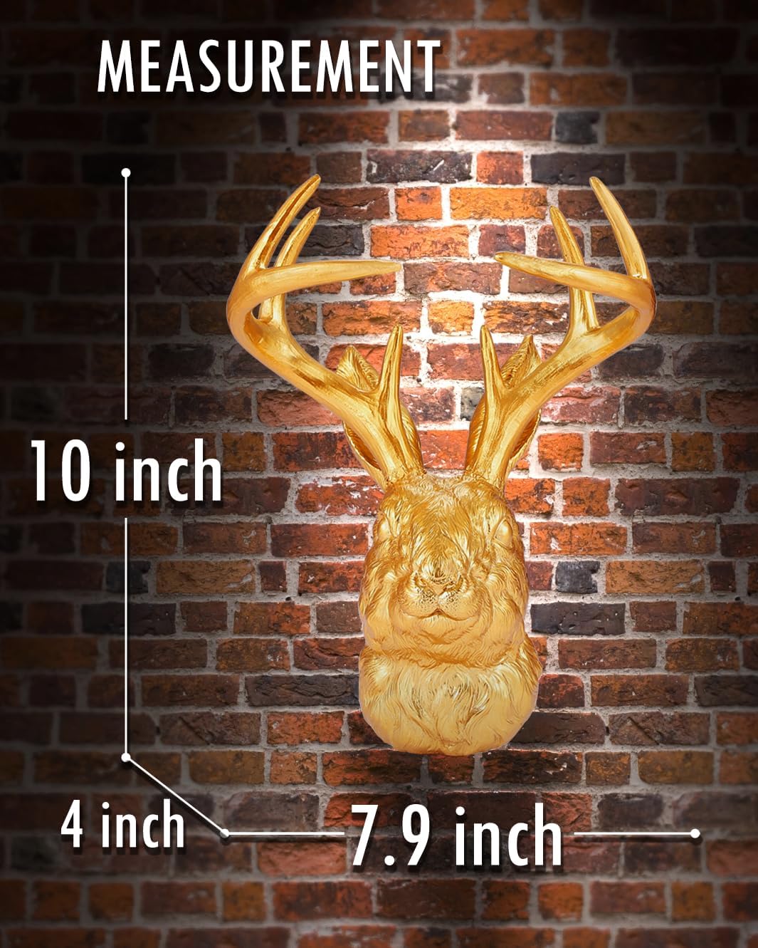 Pumdut Jackalope Wall Mount - Stunning Animal Head Wall Mount with Deer Antlers Decor - Gold Wall Decor for Home or Office, Elegant Deer Head Wall Sculptures