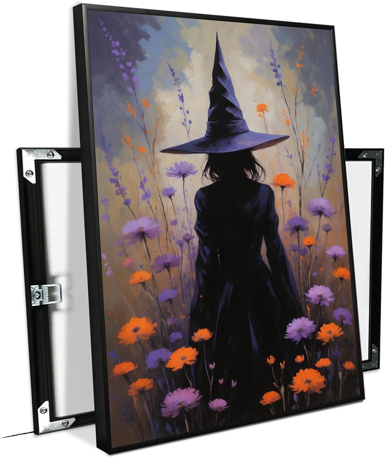 JFHCQJPK Country wildflower witch canvas print halloween mashup art witch purple decoration bohemian elegant art poster20x30in Metal blackFramed