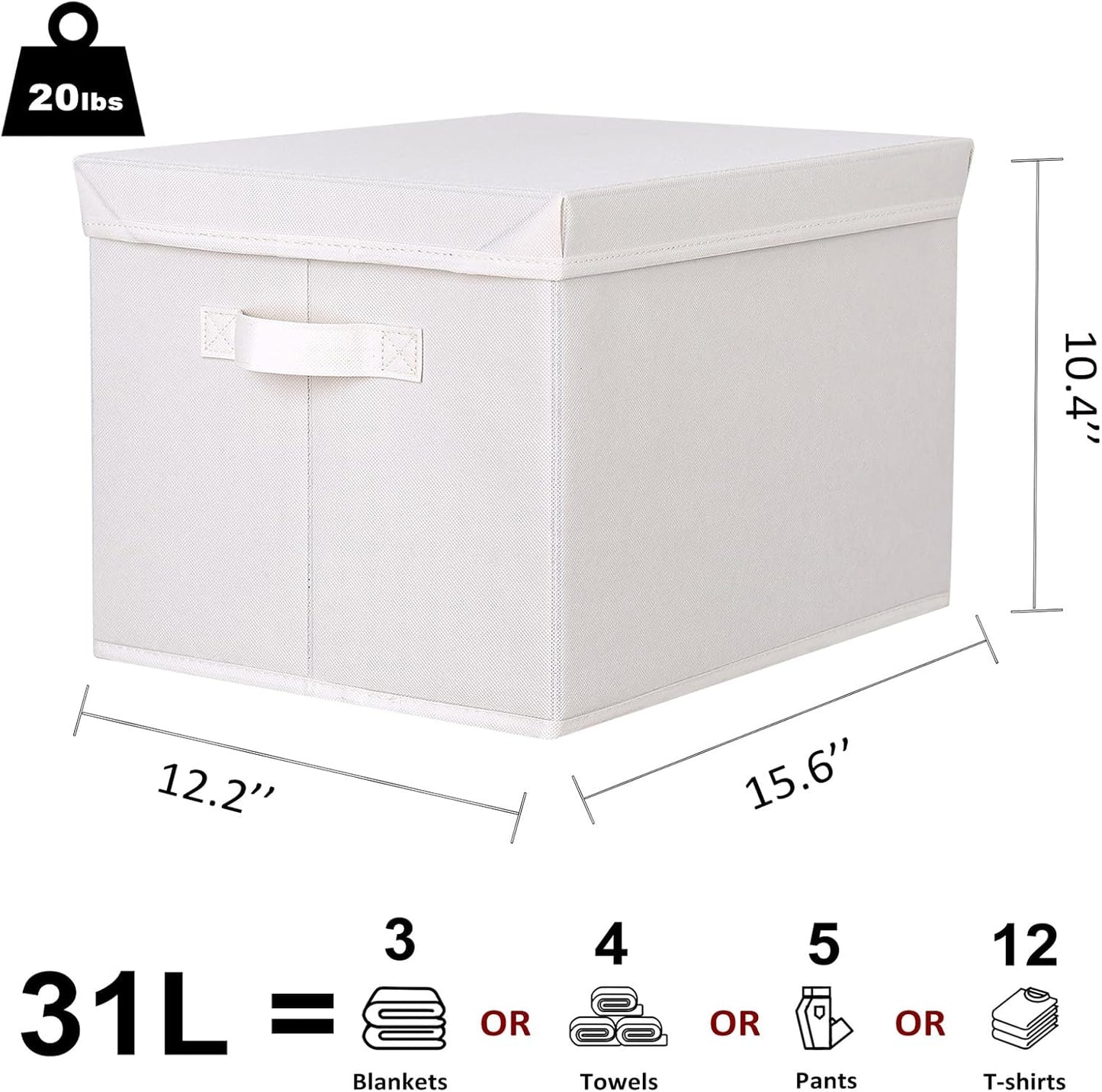 WUIKE Closet Storage Bin with Lids, Decorative Fabric Storage Bins for Clothes, Collapsible Storage Boxes for Home and Closet Organization, Beige, Extra Large, 3-Pack
