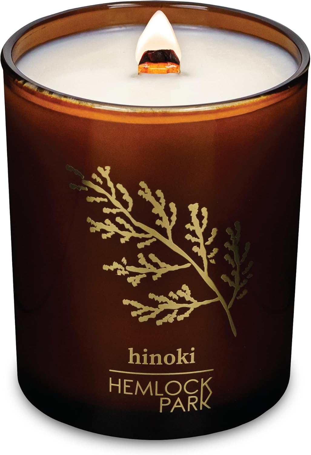 Hemlock Park Wood Wick Candle Handcrafted with Natural Coconut Wax and Essential Oils (Amber & Gold 7.2 oz, Hinoki)
