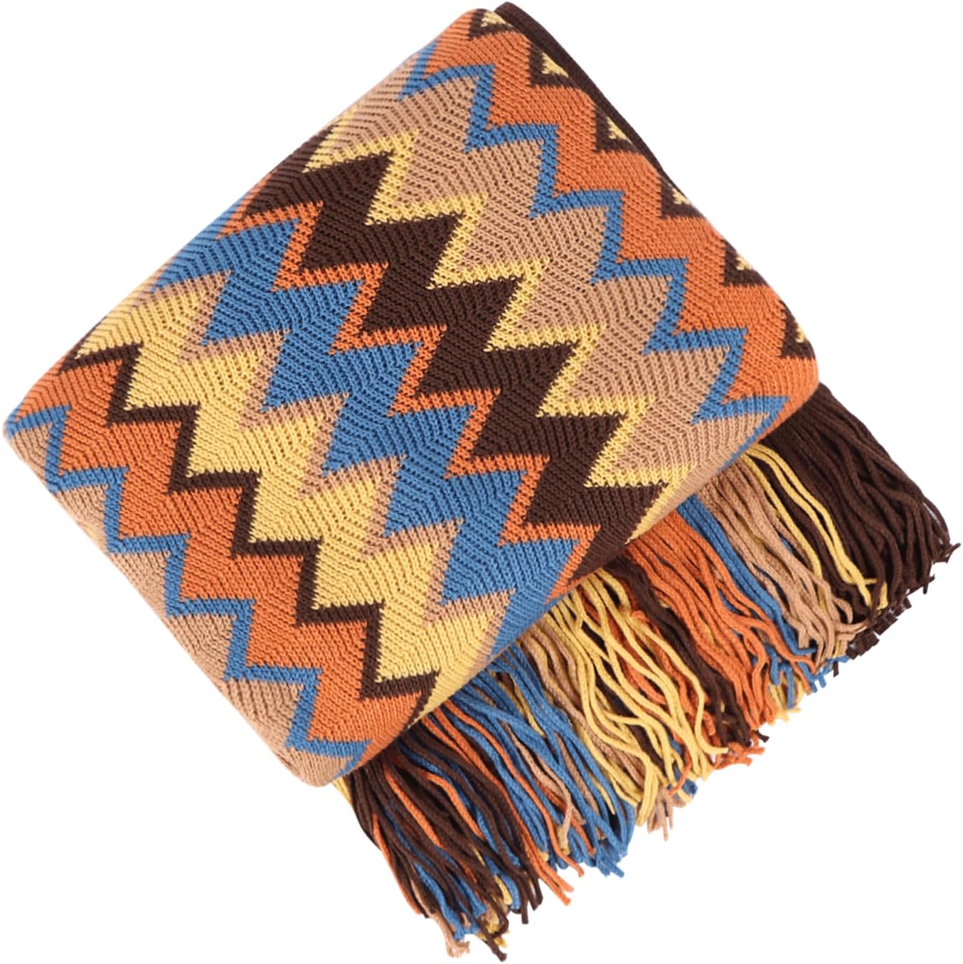 Boho Throw Blanket - Bohemian Fringe Tassels， for Bed Couch Soft ChairBlanket Double Sided (50"x70") (Yellow)