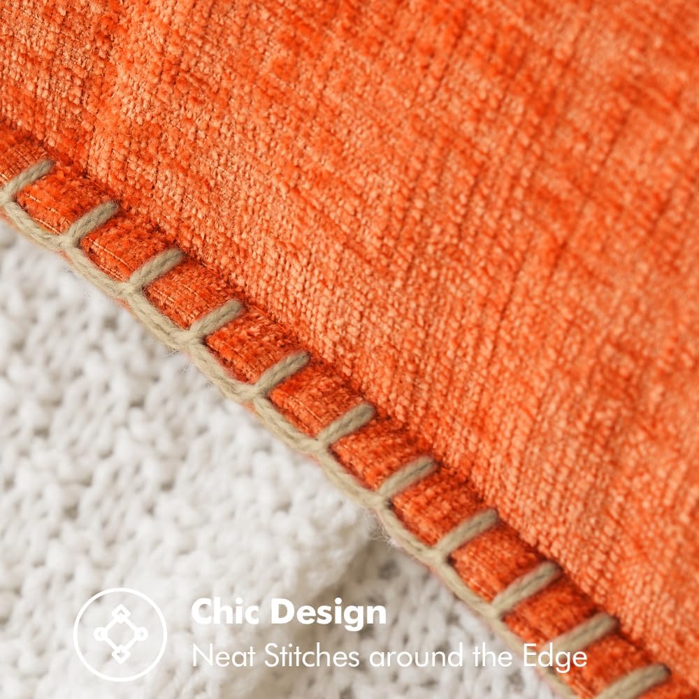 MIULEE Pack of 2 Fall Couch Throw Pillow Covers 20x20 Inch Bright Orange Farmhouse Decorative Pillow Covers with Stitched Edge Soft Chenille Solid Dyed Pillow Covers for Sofa Bed Living Room