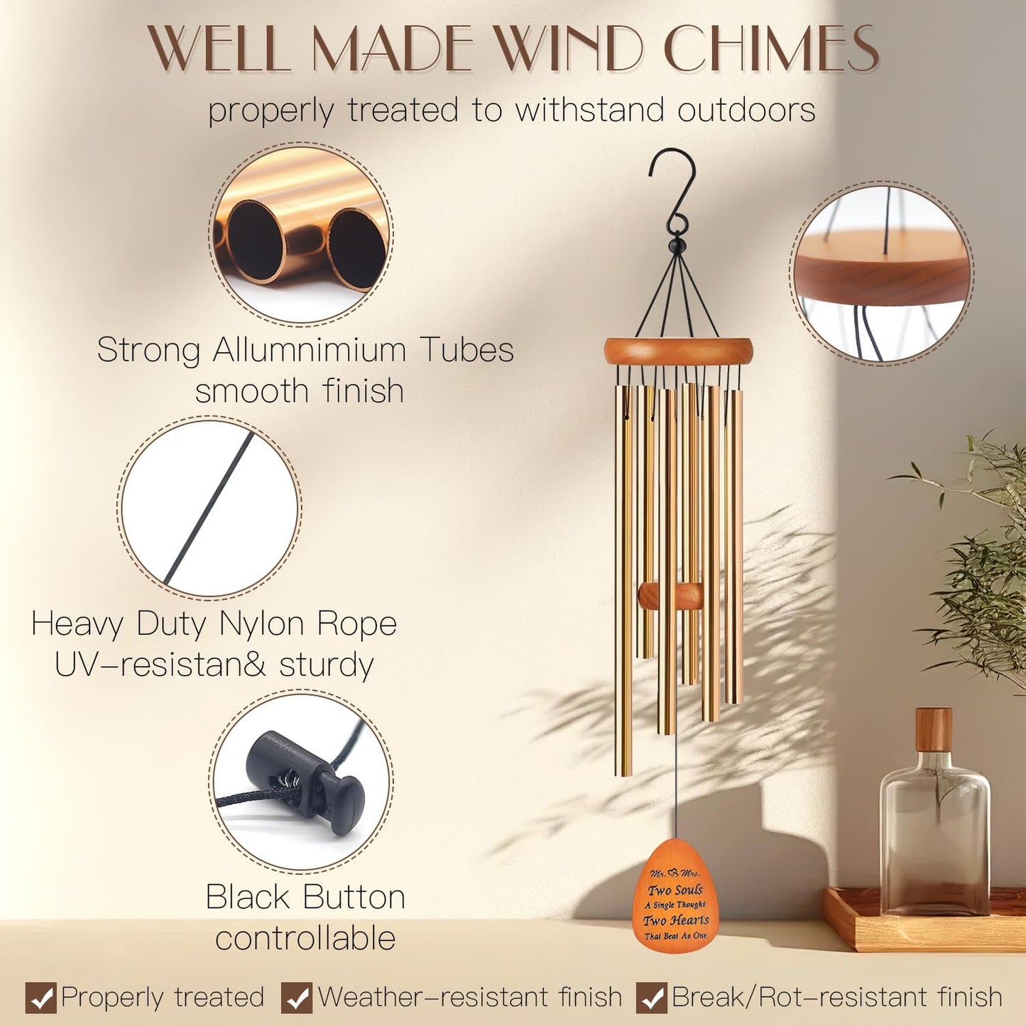 Wedding Gift for Couples,Mr and mrs Gift,Bride to be Gifts for Bridal Wedding Wind Chime for Outdoor, Garden Decoration,Bridal Shower Gifts