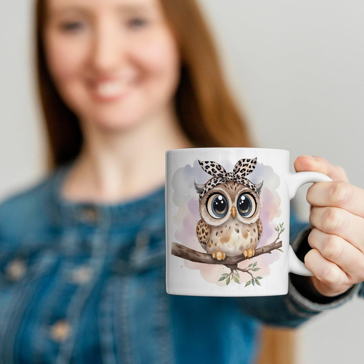 JINYO Coquette Leopard Bow Owl Mug, Cute Owl Coffee Cup, Gifts for Owls Lovers Women, Cute Wild Animal Ceramic Coffee Tea Mug 11 oz