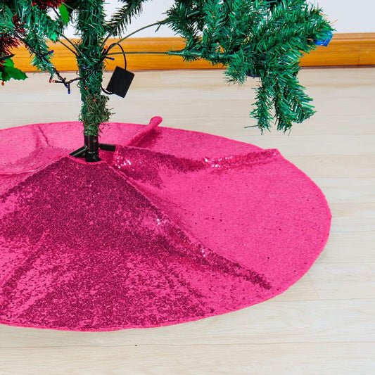 Partisout 24Inch Sequin Tree Skirt Hot Pink Christmas Tree Skirt 24in Tree Skirts for Slim Trees Xmas Tree Skirt Hawaii Tree Skirt Rustic Tree Skirt Cartoon Tree Skirt Elegant Halloween 24 inch