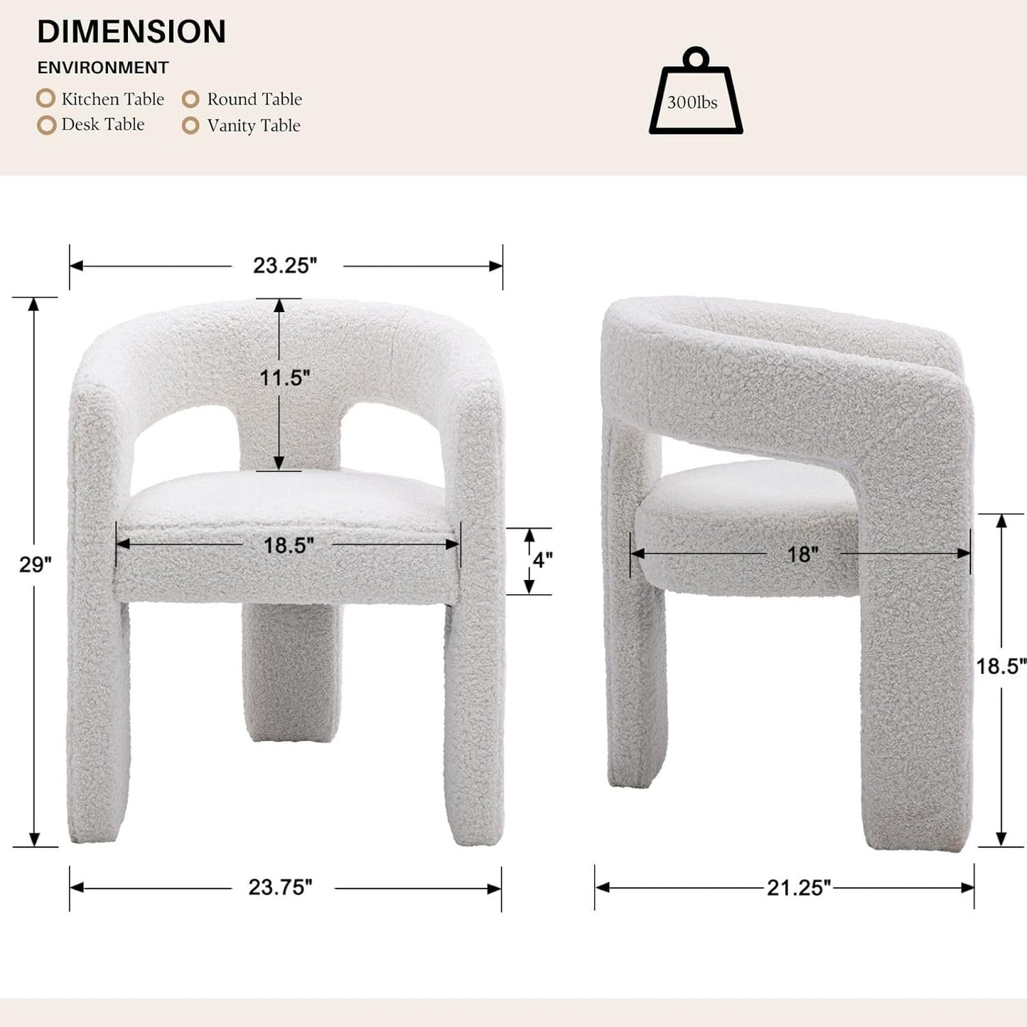 White Boucle Dining Chairs Set of 6, Modern Barrel Dining Room Chairs Upholstered Faux Fur Accent Chair with Arms and Round Back for Living Room Kitchen Armchair No Assembly Needed