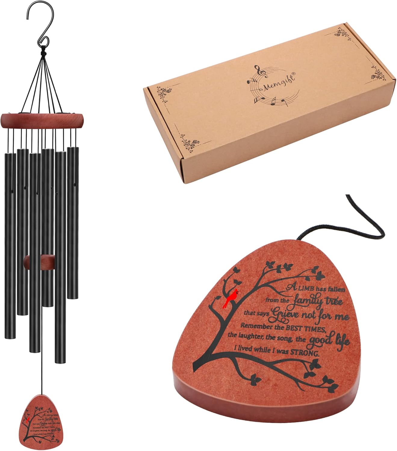 Memgift Memorial Wind Chimes for Outside Sympathy Gifts for Loss of Loved One Cardinal Wind Chimes for Outside Outdoors Bereavement/Funeral Gifts for Loss of Mom Dad
