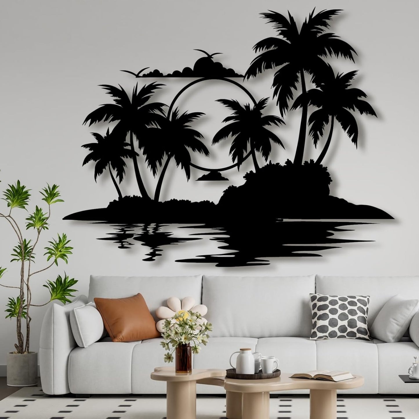 Palm Tree Metal Wall Decor,Palm Tree Metal Wall Art,Metal Palm Tree,Metal Palm Tree Wall Decor,Tropical Metal Wall Art,Beach Wall Decort,Metal Wall Decor (style 2,black,31 L" x 25 W" / 80 x 63 cm)