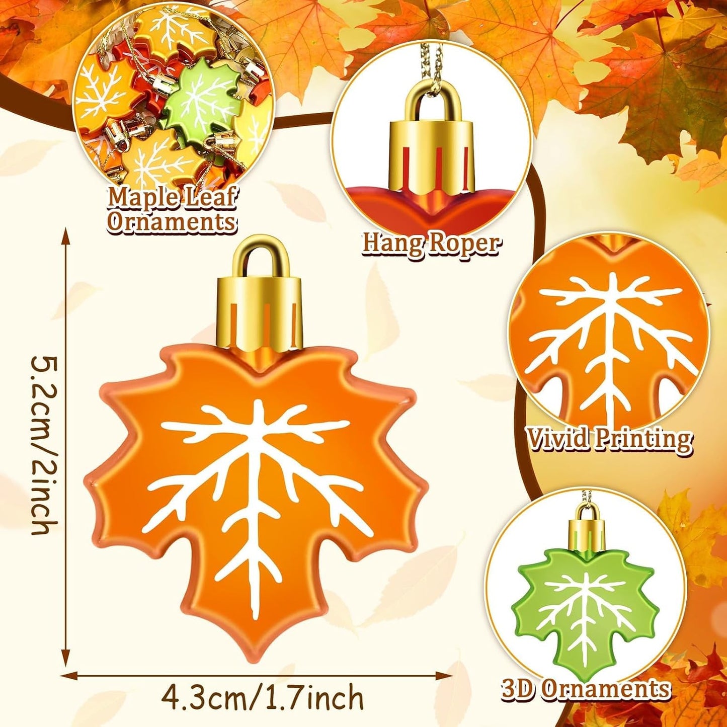 JULMELON 24Pcs Maple Leaf Ornaments, Fall Leaves Tree Decorations Autumn Harvest Hanging Ornaments with Rope Maple Pendant for Farmhouse Rustic Party Favors Craft Supplies