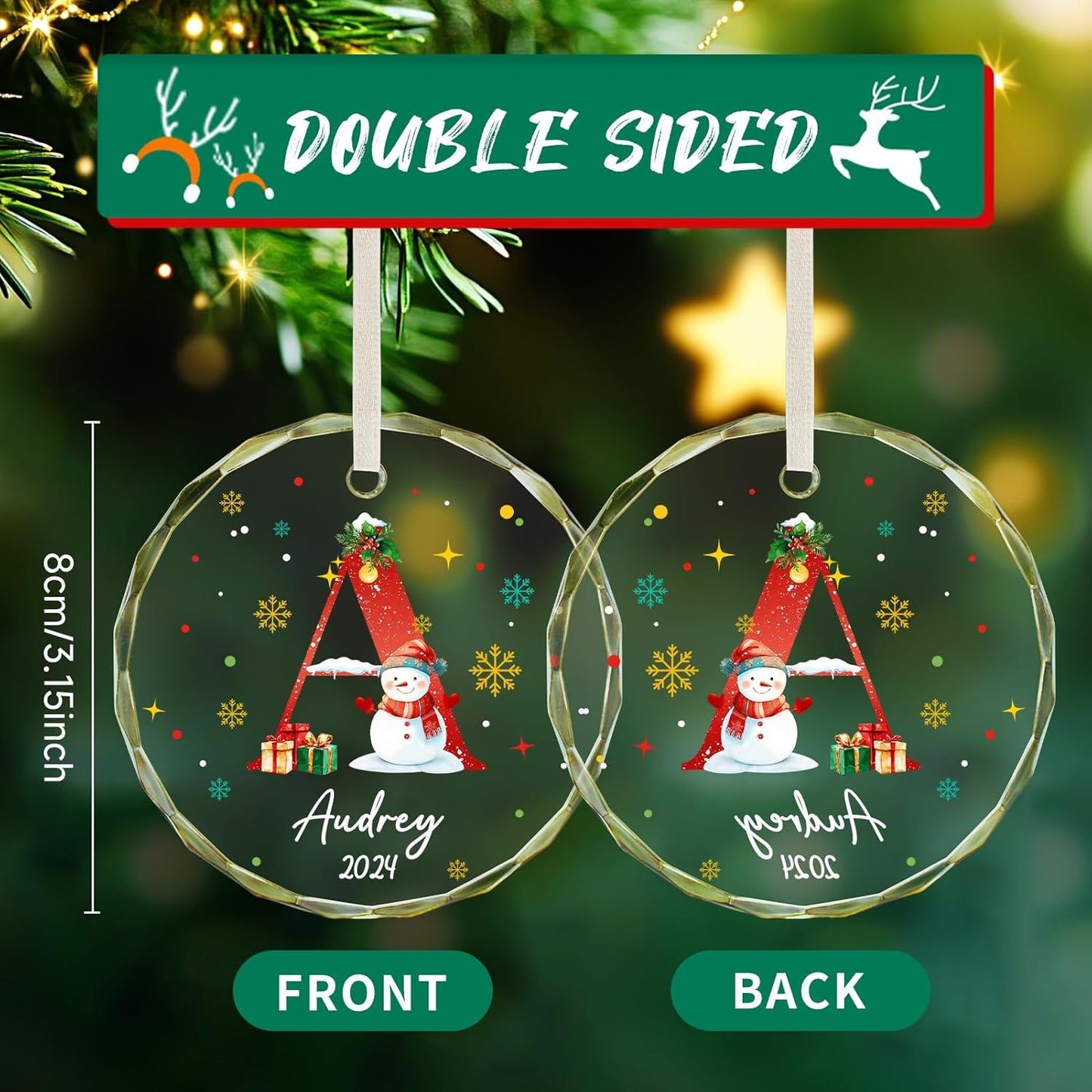 Personalized Christmas Ornaments with Initial Name, Acrylic Custom Monogram Initial A-Z Christmas Ornament 2025 for Kids Family Friends, Customized Letter Name Ornaments for Christmas Tree Decorations