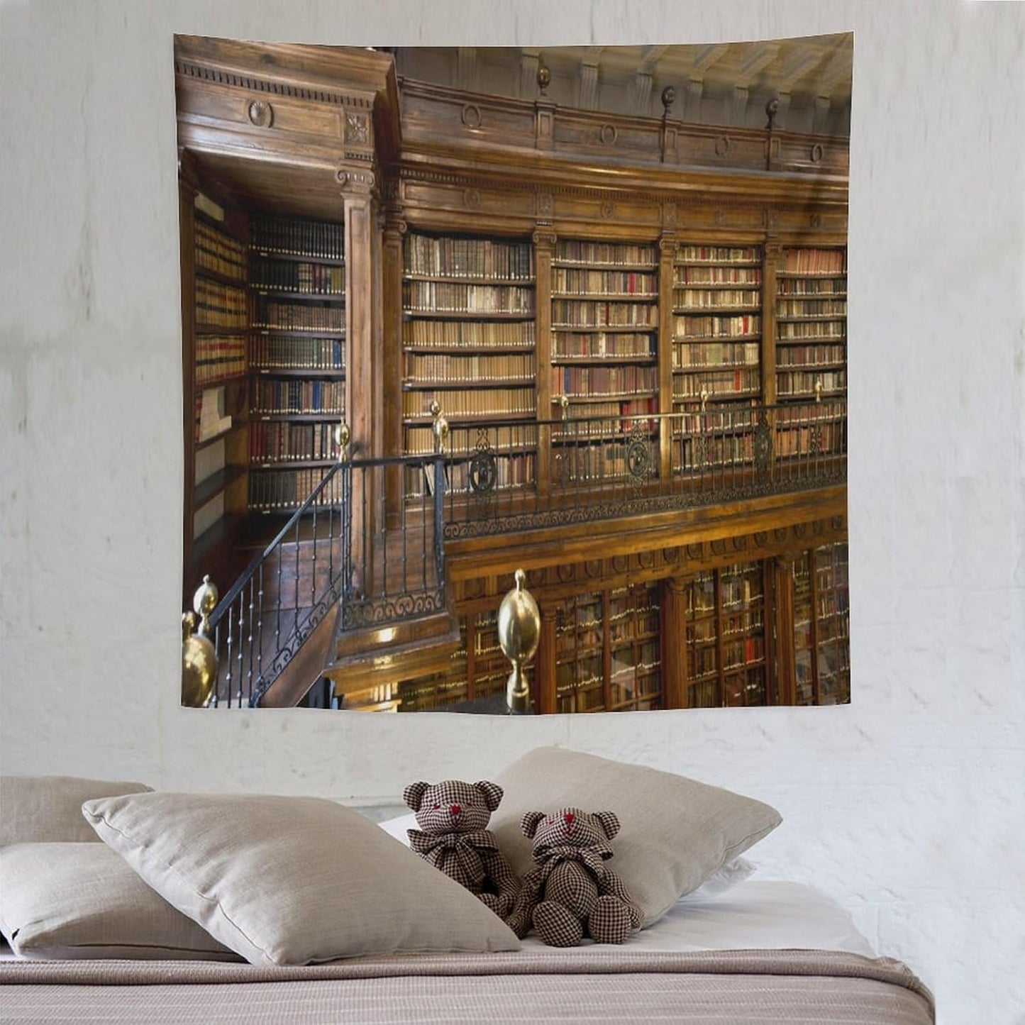 Kurtect Library Tapestry,Vintage Medieval Antique Bookshelf Bookcase Pattern Print Tapestries for Party Beach Picnic Blankets Tablecloths Living Room Wall Deocr, 60x60 in