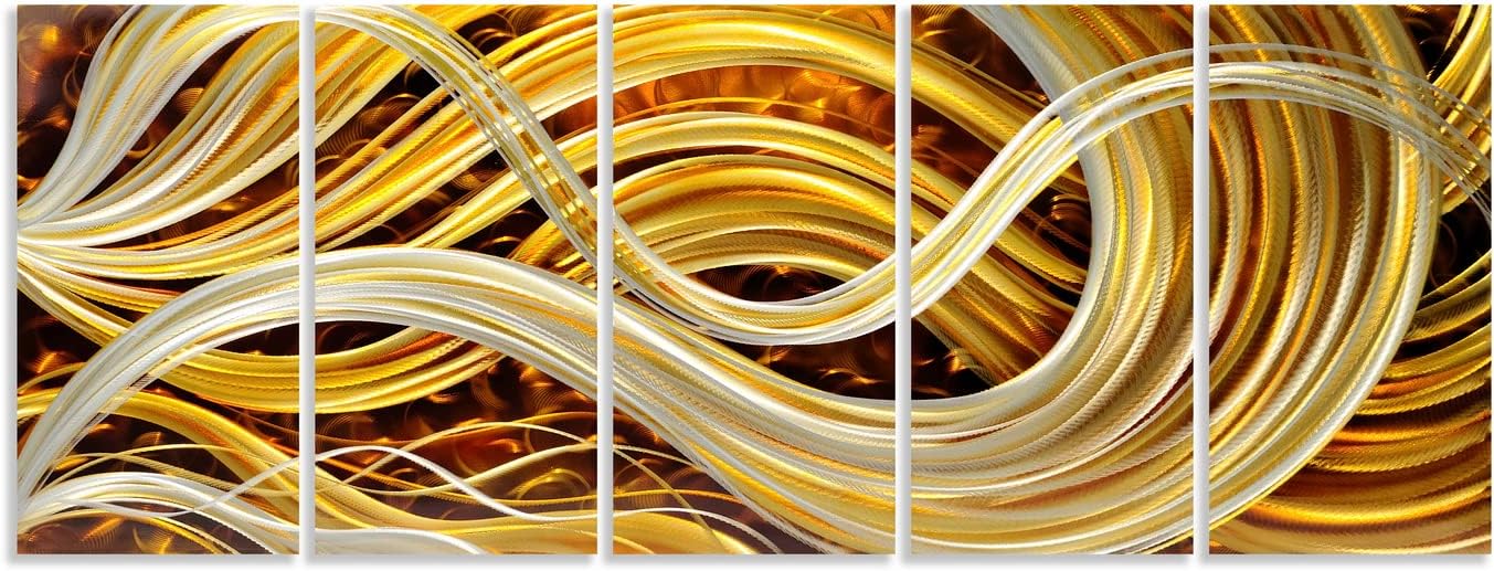 Yihui Arts Abstract Metal Wall Art - Hand Crafted 5 Pieces Panels Set, 3D Aluminum Modern Contemporary Home Accent