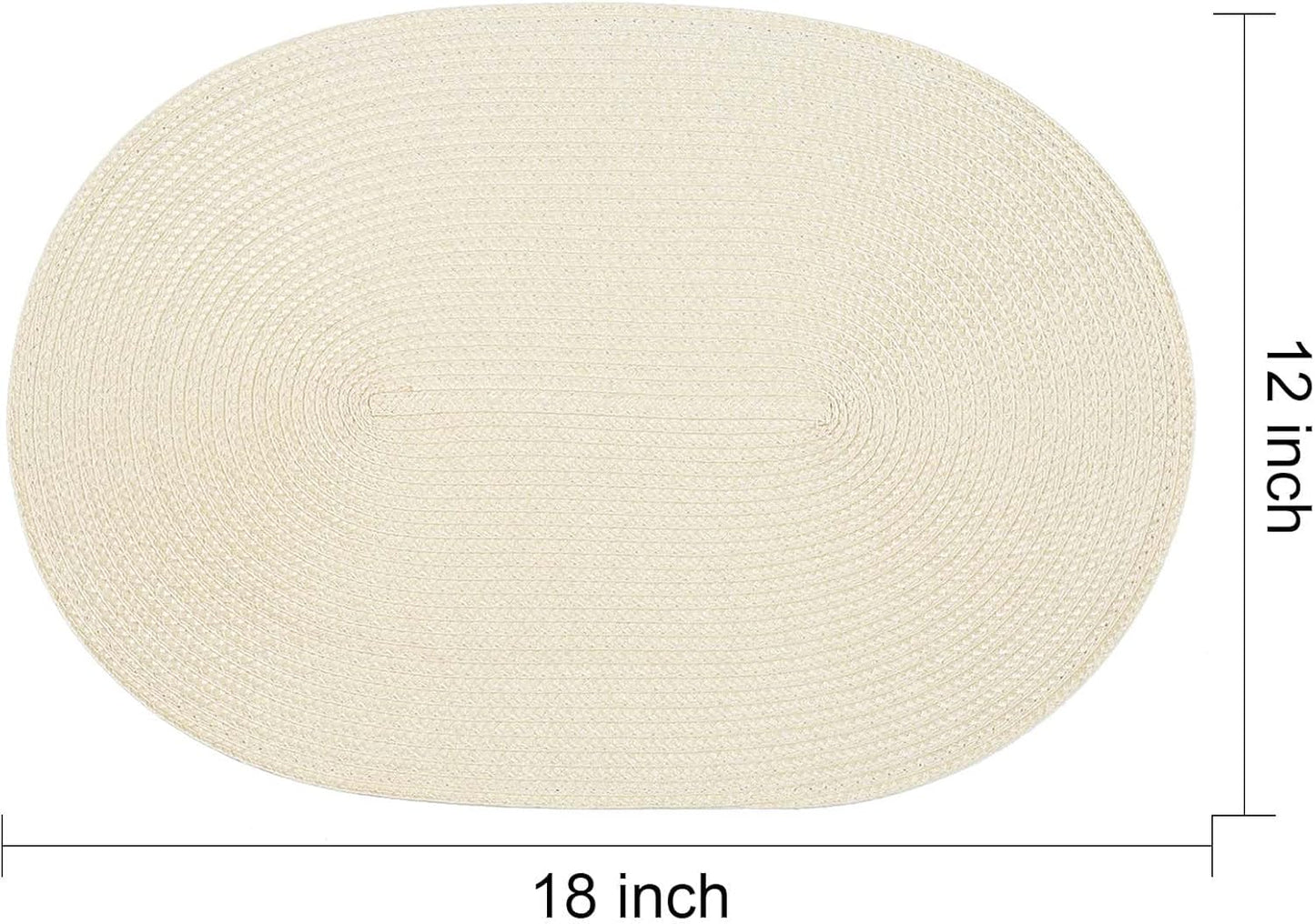 AHHFSMEI Placemats Set of 6 for Dining Table Washable Woven Vinyl Non-Slip 18x12 inches Placemat Heat-Resistant Durable Table Mats for Dining Table Easy to Clean (Oval Beige, 6)