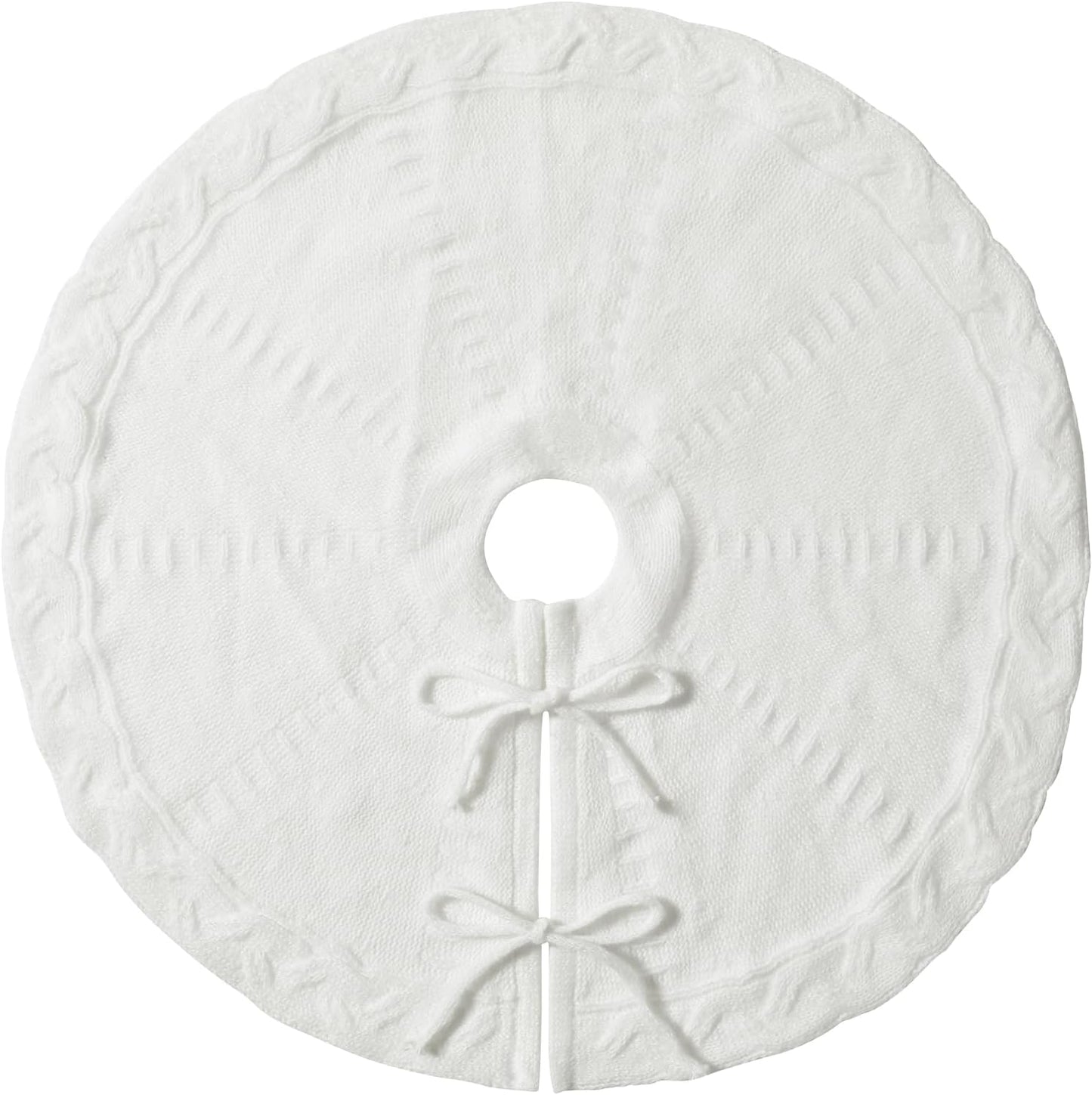 Mini White Tree Skirt,21 Inches Knitted Christmas Tree Skirt,Christmas Tree Decorations, Farmhouse Christmas Decor Xmas Holiday Home Party Decorations