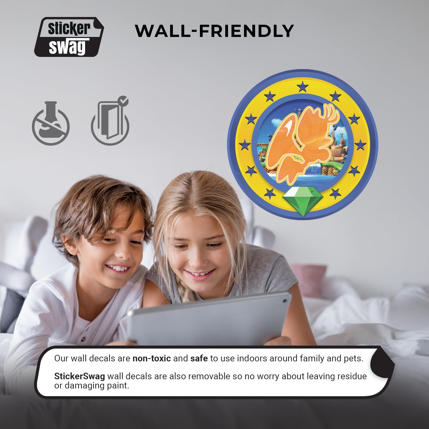 Speed Hero Wall Decal – Removable Vinyl Wall Art with Chaos Emerald Design – Gaming Room, Bedroom & Playroom Decor (Flying Hero)