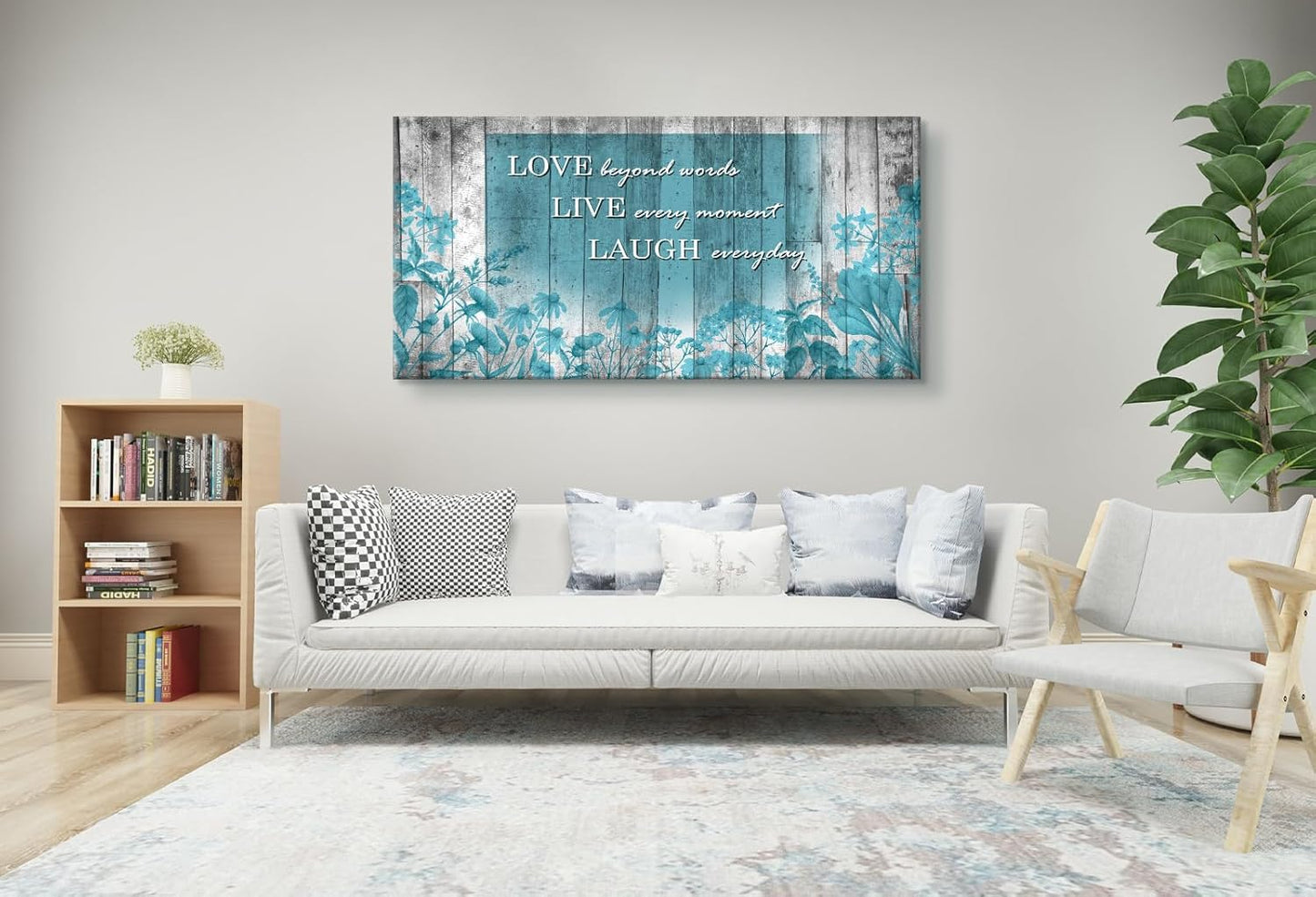 Cao Gen Decor Art S07050 Wall Art Motivational Quotes Canvas Prints 1 Panels Teal Flowers Abstract Pictures Paintings Stretched and Framed for Living Room Bedroom Kicthen Office Artwork