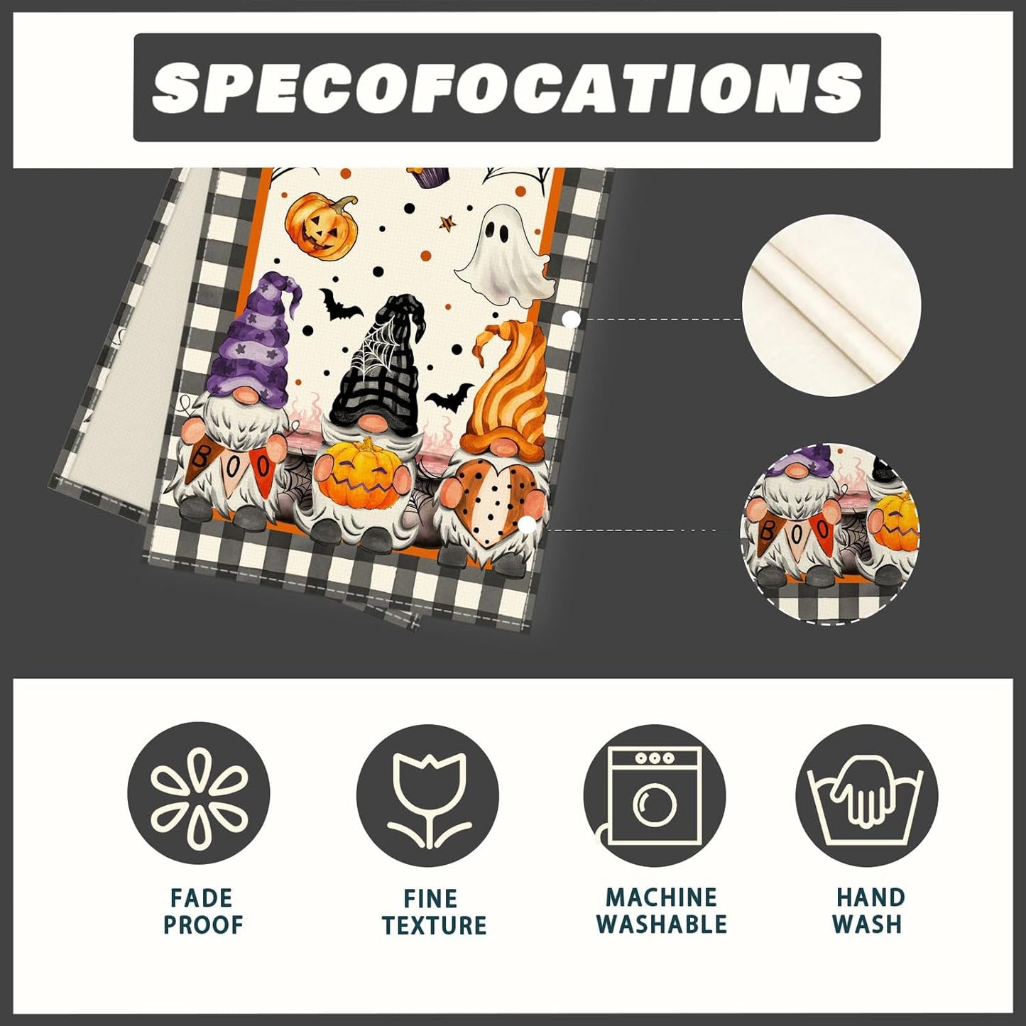 XCHI Spooky Boo Plaid Gnome Halloween Table Runner Party Table Decoration for Home Kitchen Dining Holiday Decor 13x72 Inch