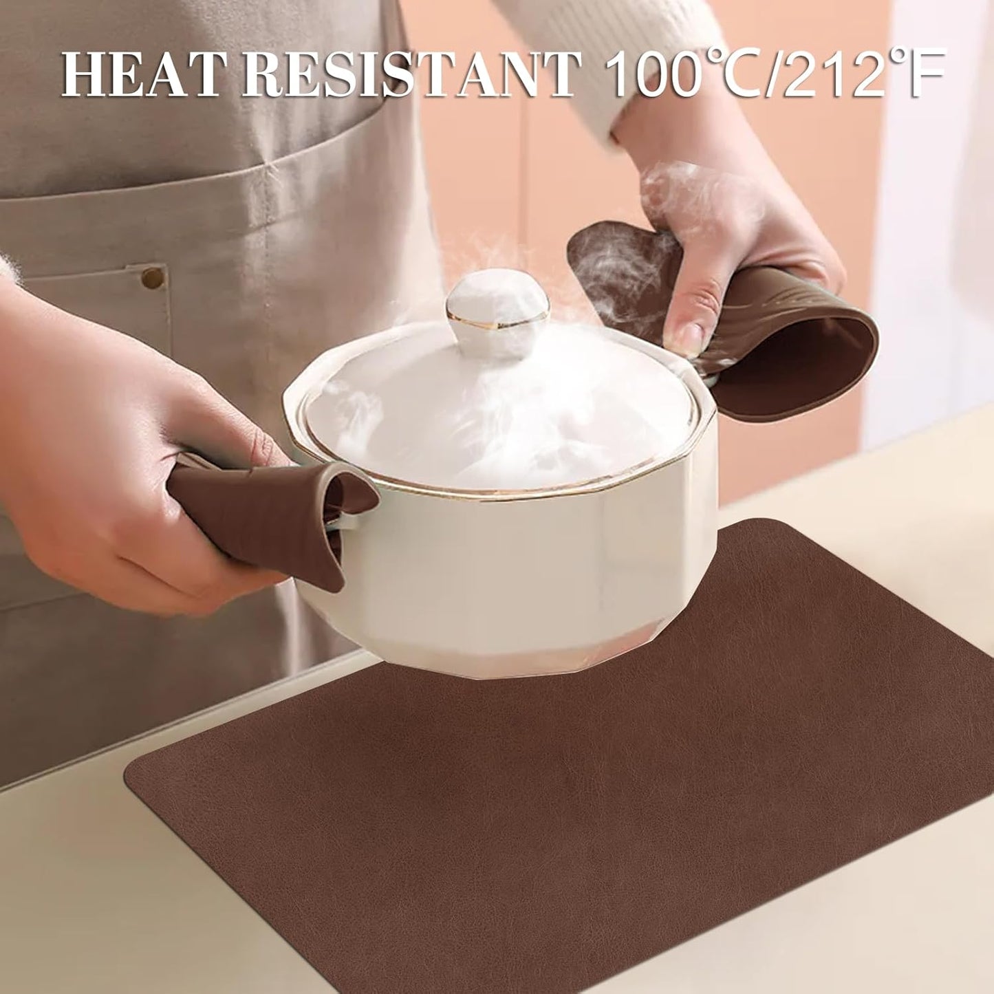 Faux Leather Placemats, Set of 4, 12''×17' Textures on Both Sides, Heat-Resistant, Waterproof and Oil-Proof, Reversible Place Mats for Kitchen, Dining Table, Outdoor - Brown