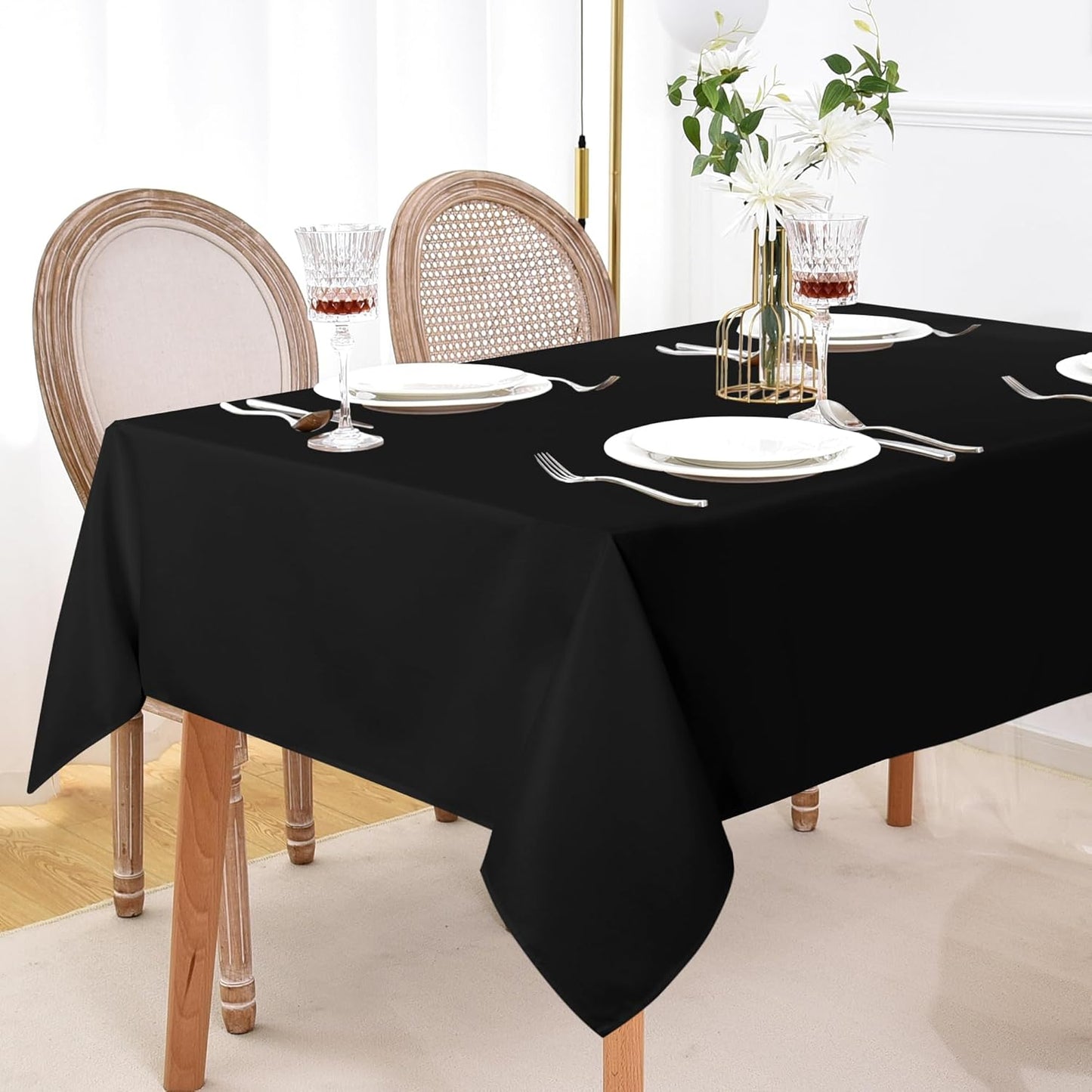 sancua 6 Pack Black Tablecloth 60 x 84 Inch, Rectangle Table Cloth for 4ft Tables - Stain and Wrinkle Resistant Washable Polyester Table Cover for Dining Wedding Banquet Party Buffet Restaurant