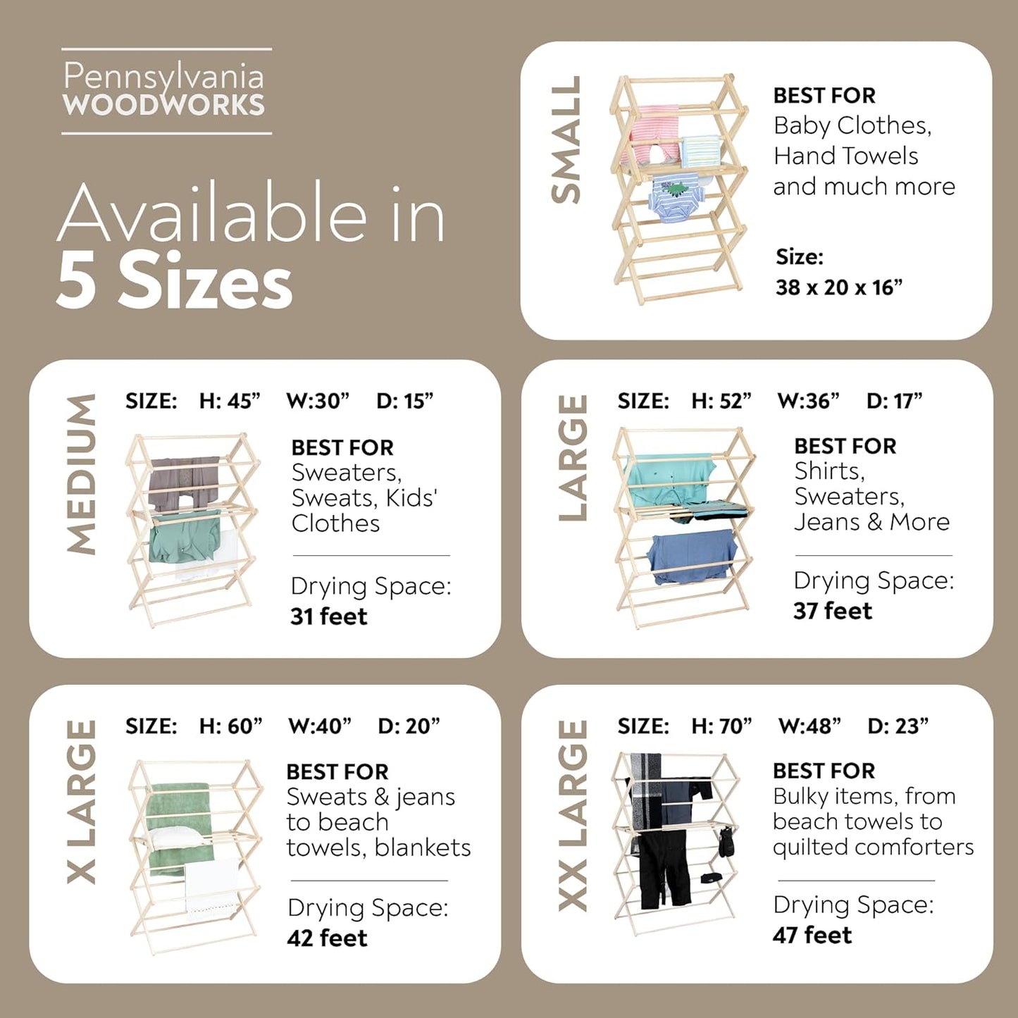 Pennsylvania Woodworks Clothes Drying Rack: Solid Maple Hard Wood Laundry Rack for Sweaters, Blouses, Lingerie & More, Durable Folding Drying Rack, Made in USA, No Assembly Needed, Large