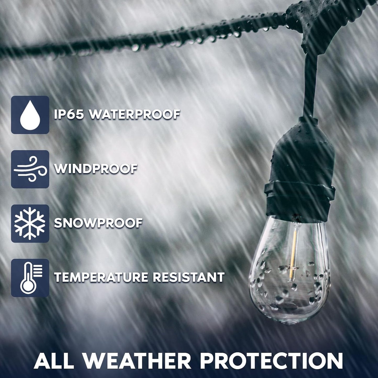 LUXRITE 24FT LED Outdoor String Lights, Commercial Grade Waterproof, 12 Edison S14 Shatterproof Bulbs, IP65, Decorative Hanging for Patio, Backyard, Garden, Cafe, Balcony