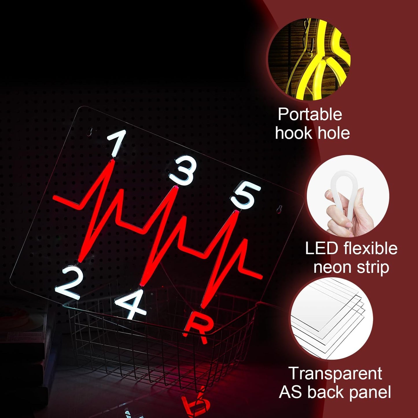 Shift Neon Sign for Wall Decor LED Manual Gearbox Neon Light Dimmable USB Car Gearbox Light Up Sign for Garage Parking lot Car Club Gifts for Father Husband Car Lovers(15.7 * 11.8In)