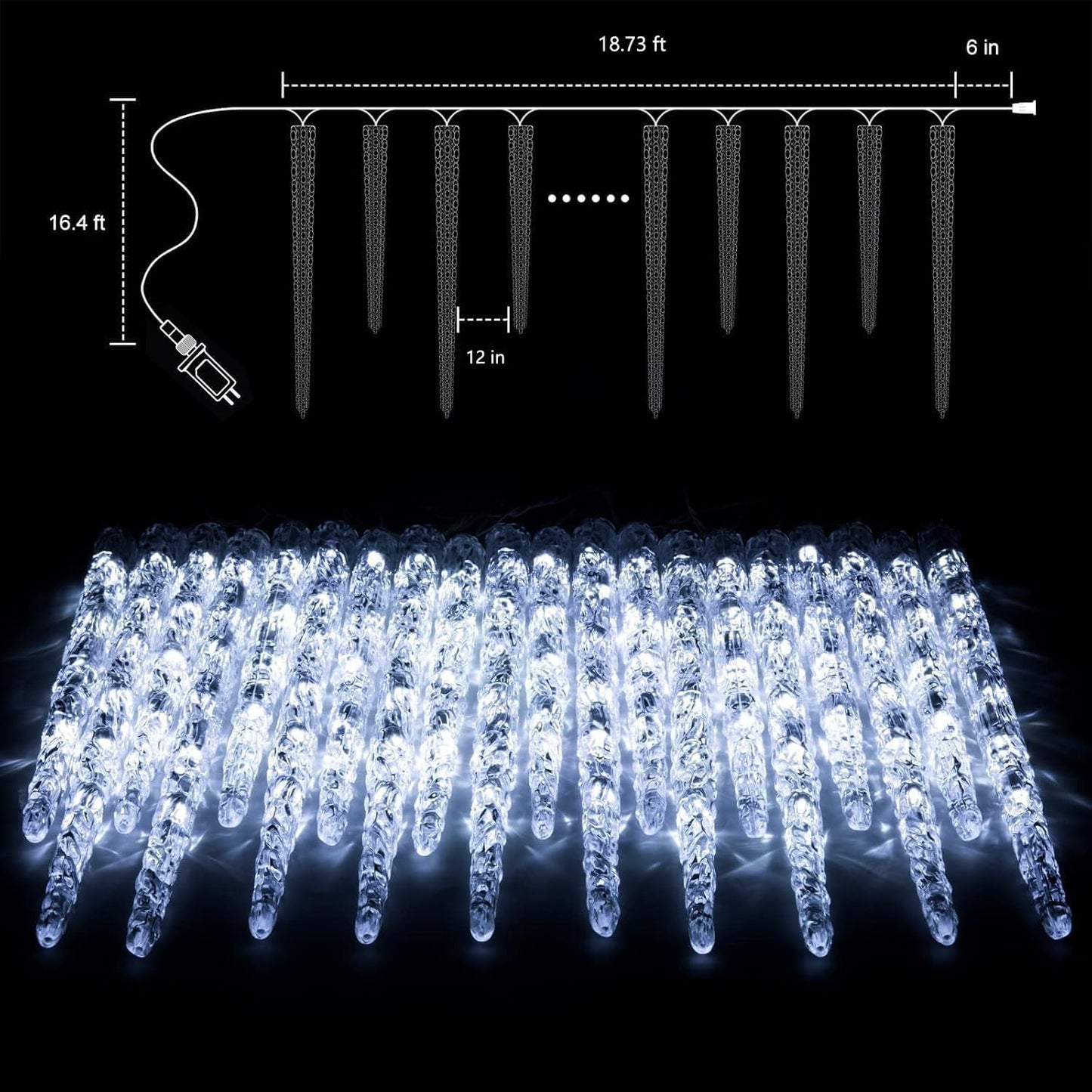 Icicle Lights Outdoor with Remote, 20ft 100 LED 20 Tubes Connectable Ice Shape Hanging Christmas Lights for Tree Patio Roof Holiday Decor, Multicolor
