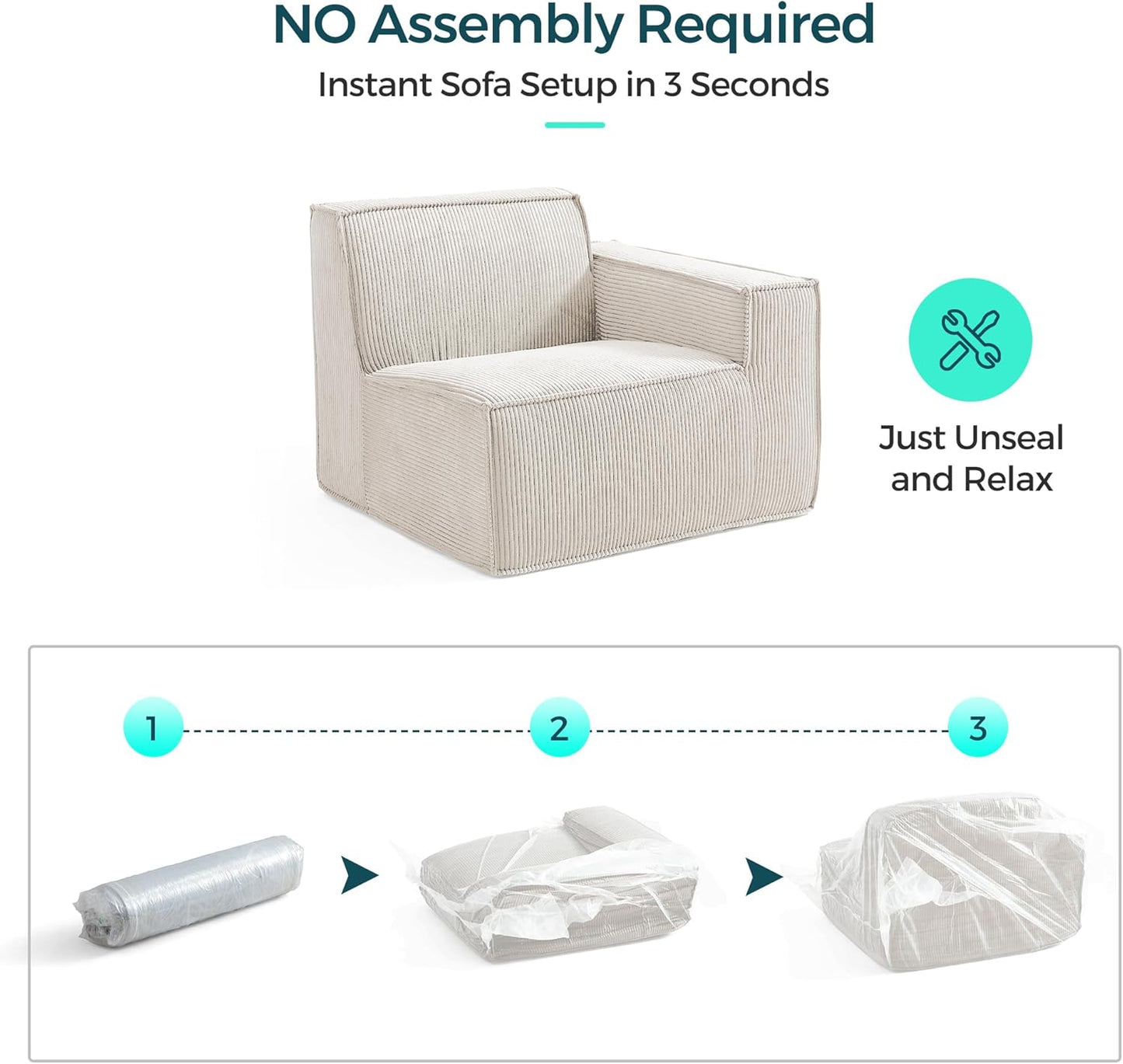 LINSY HOME Modular Sectional Sofa, 134" Boneless Couch U Shaped 4-Seat Sofa with 2 Movable Ottomans, Corduroy Sectional Cloud Couches for Living Room, No Assembly Required, Beige