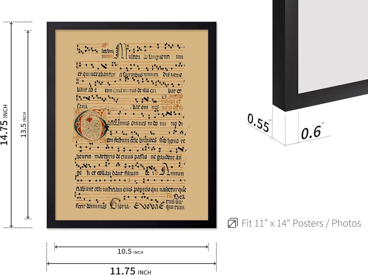 Poster Master Vintage Hymnal Poster - Retro Music Print - Gift for Artist, Friend - Graduale Aboense, Gregorian Chant Manuscript, Score - Wall Decor for Living Room, Bedroom, 11x14 Black Framed