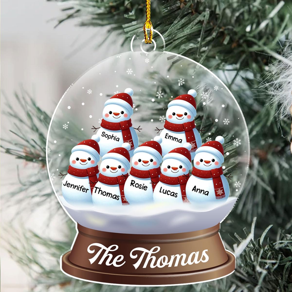 Personalized Family Christmas Acrylic Ornament 2024 - Custom Name Snowman Family Members up to 10 People, Snow Globe Ornament Gifts for Family Tree Decoration (A03, 9 Names)