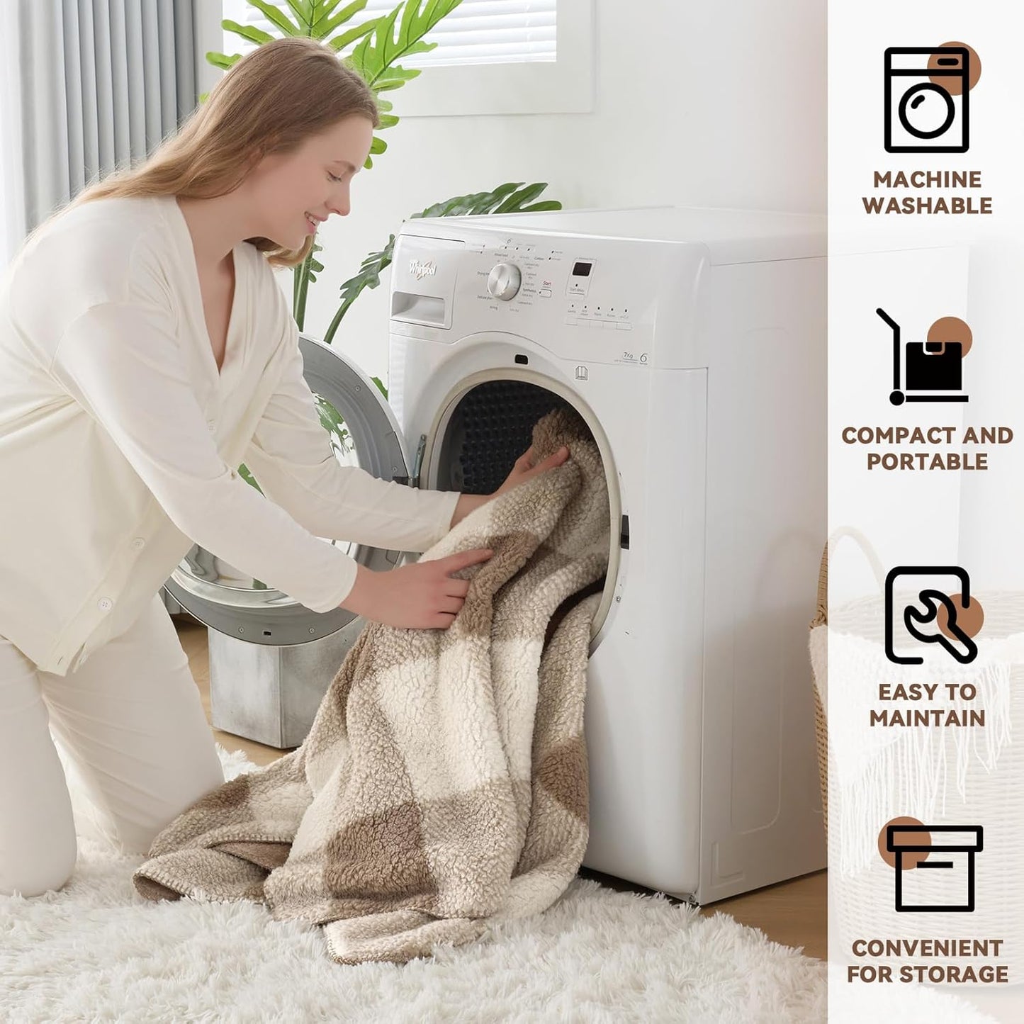 LURKA Checkered Sherpa Fleece Twin-Size Bed Blanket - Extra Thick and Warm Winter Soft Fuzzy Plush Blanket for Couches, Beds & Pets, Khaki, 60x80 Inches