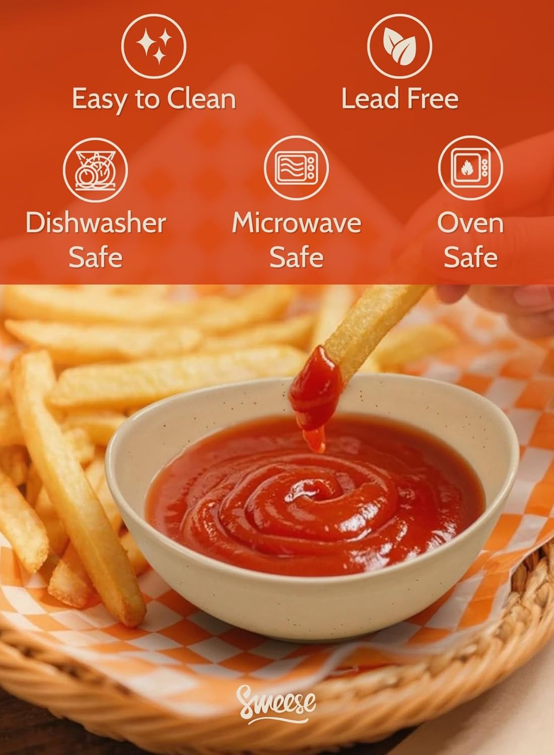 Sweese 4 oz porcelain bowls set of 6 - small dipping, sauce, snack side dish bowls - microwave, dishwasher, oven safe beige