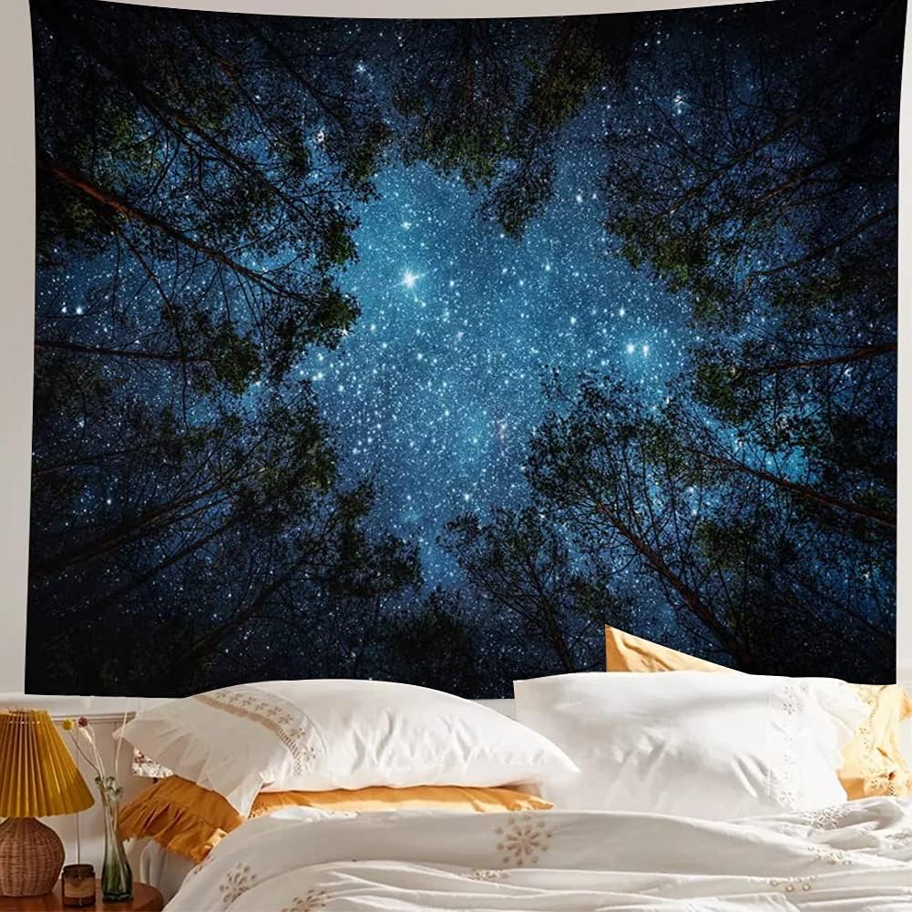 Llamazing Forest Tapestry Home Decor Landscape Tapestry Living Room Bedroom Decoration Tapestry Magic Tapestry Curtain (Looking Up at The Stars, 90.5''L×70.8''W)