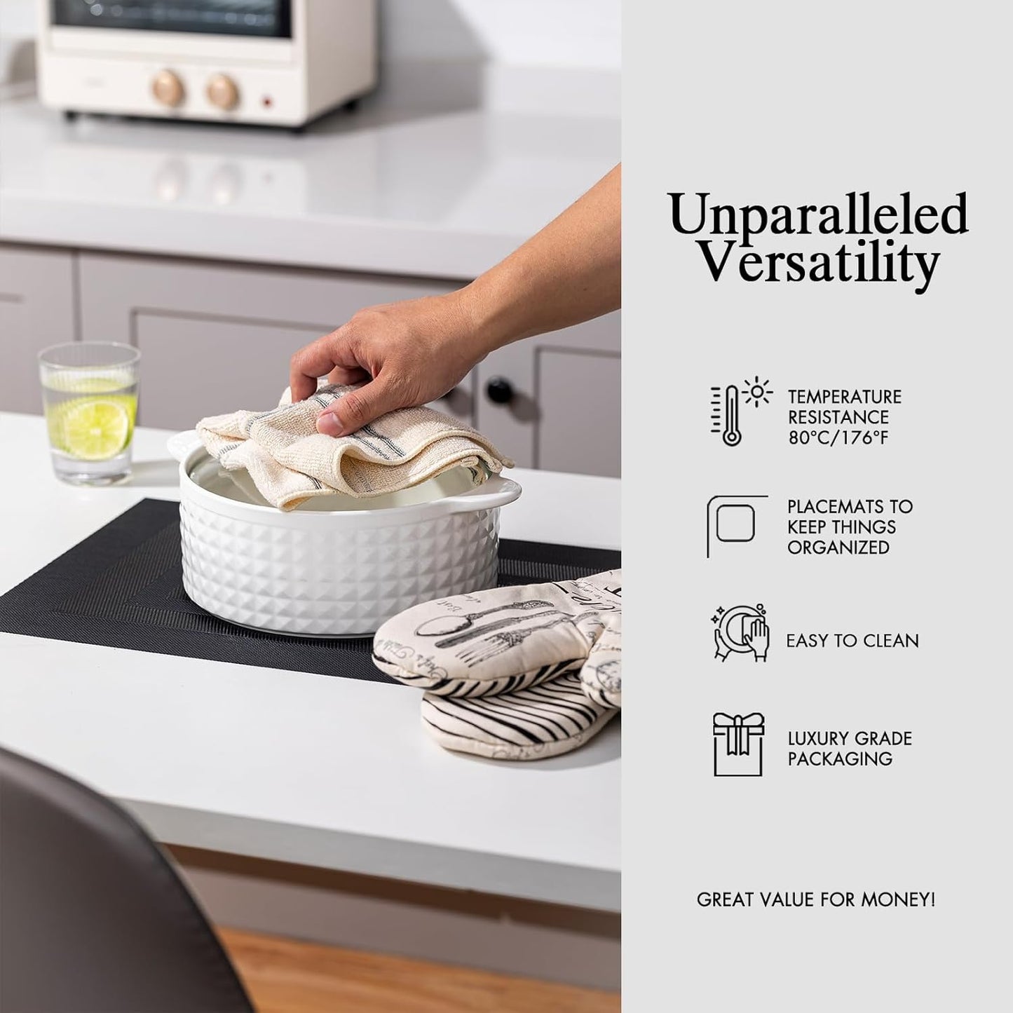 Placemats Set of 12 - Easy Clean Woven Vinyl Placemats for Dining Table, Indoor/Outdoor Place Mats, Washable PVC Table Mats（Black Cube）