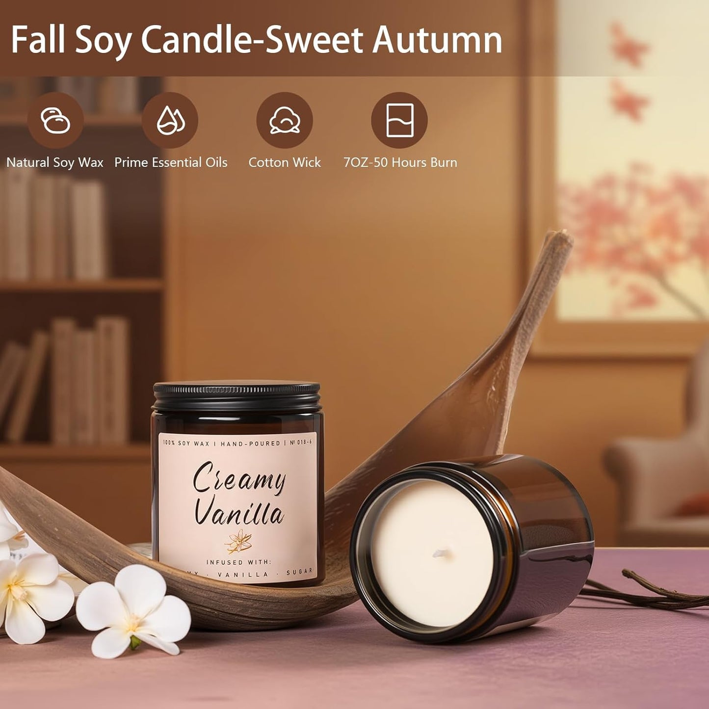 Auelife Fall Candle, Creamy Vanilla Scented Candle for Home - Fall Soy Wax Candles - Autumn Aromatheraphy Candles Gifts Set for Women & Men, Holiday, Thanksgiving Decor, 7oz