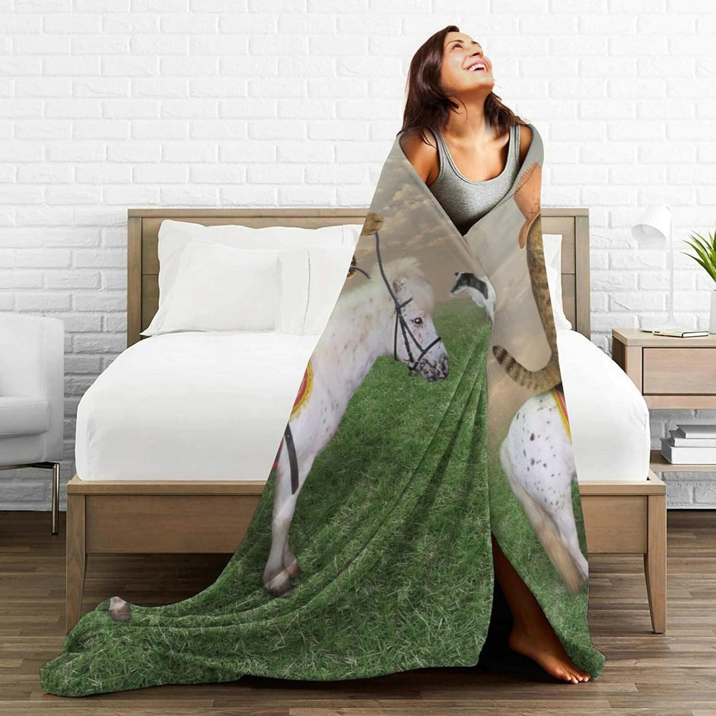 HGOD DESIGNS Funny Cat Throw Blanket Ultra Soft Warm All Season The Cat Cowboy on a Horse Decorative Fleece Blankets for Bed Chair Car Sofa Couch Bedroom 50"X60"