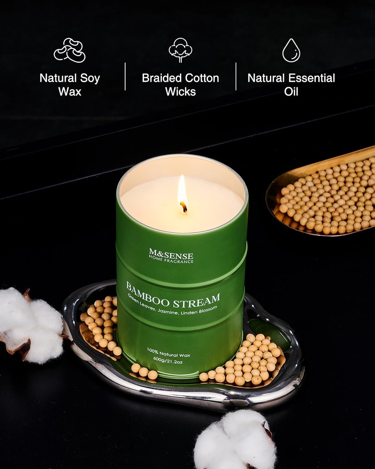 M&SENSE Bamboo Scented Candles Natural Non Toxic, Large Aromatherapy Candle for Stress Relief Meditation Relaxing, Housewarming Gifts for Women Men, 21.2oz 120 Hour Long Burning