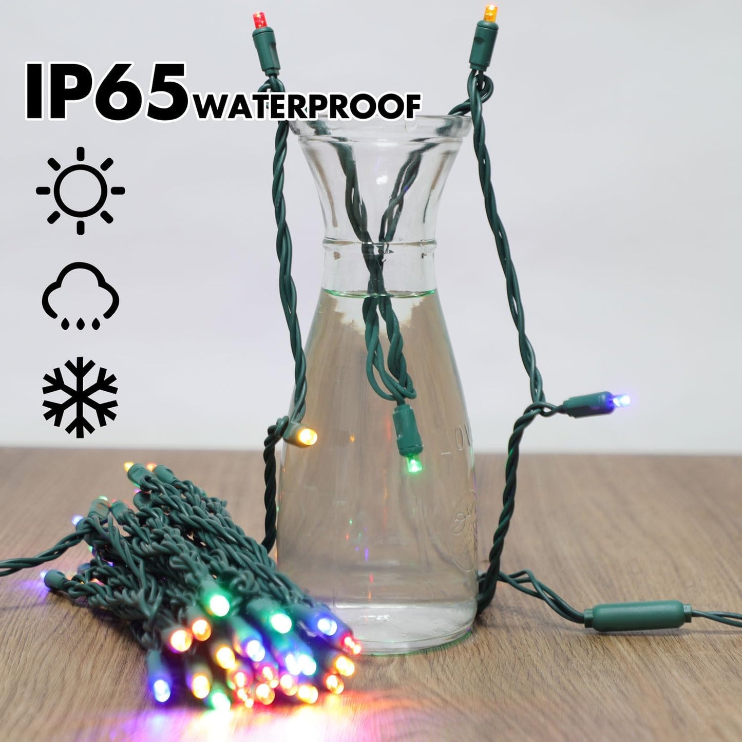 50LED String Lights,LED Christmas Lights,6" SPACING,Green Wire,Multicolor,Commercial Grade